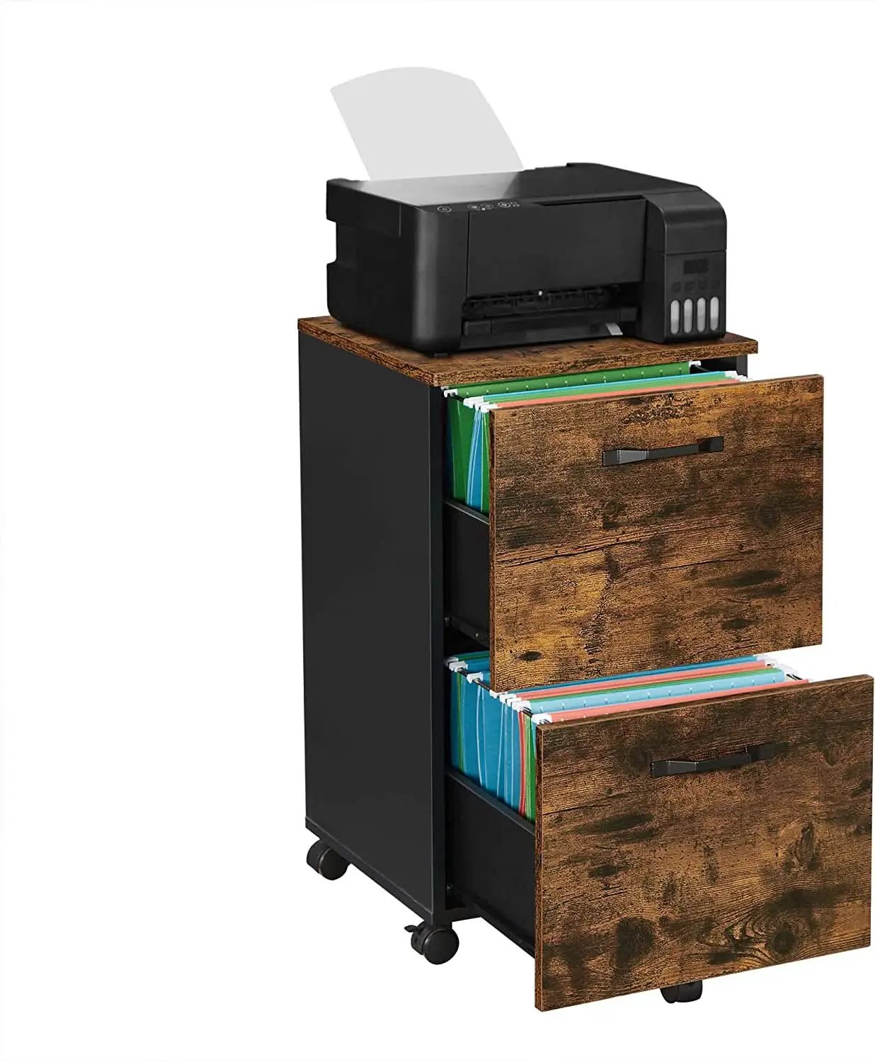 Two Drawer File Cabinet For Home Office Rolling Rustic Brown And Black Fits A4 And Letter Files from PriceLows™
