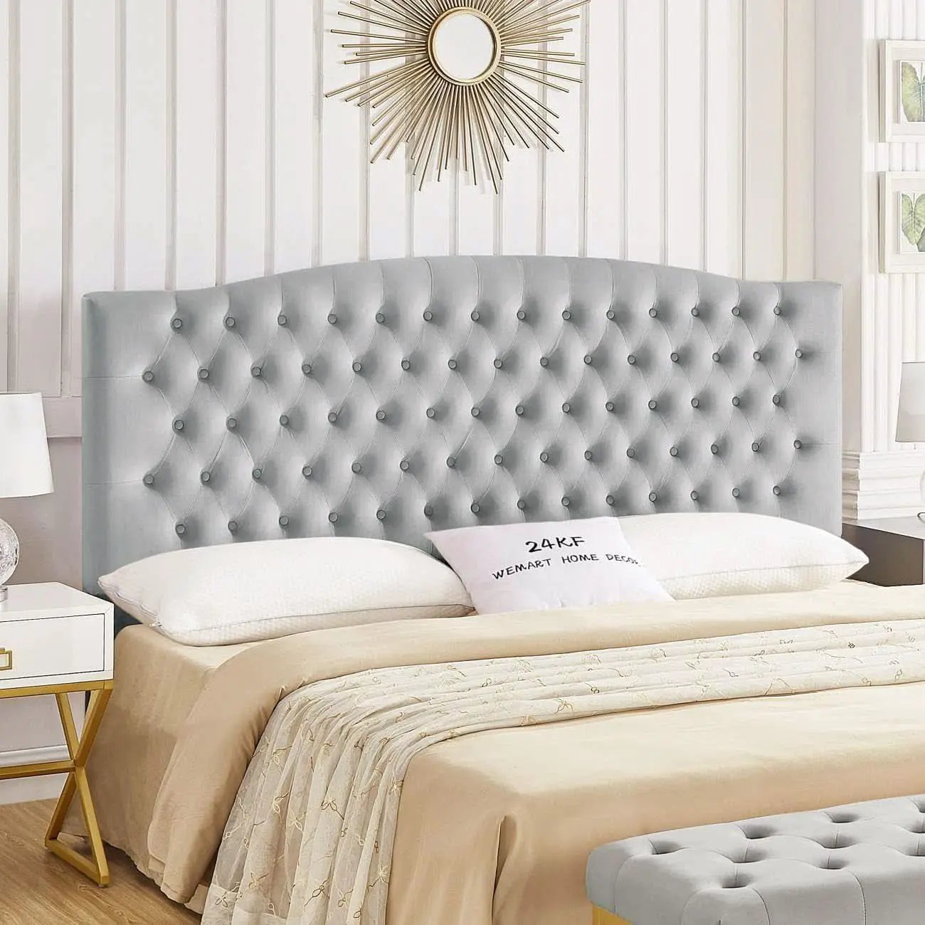 Velvet Tufted King Headboard Stylish Comfortable Gray Design from PriceLows™