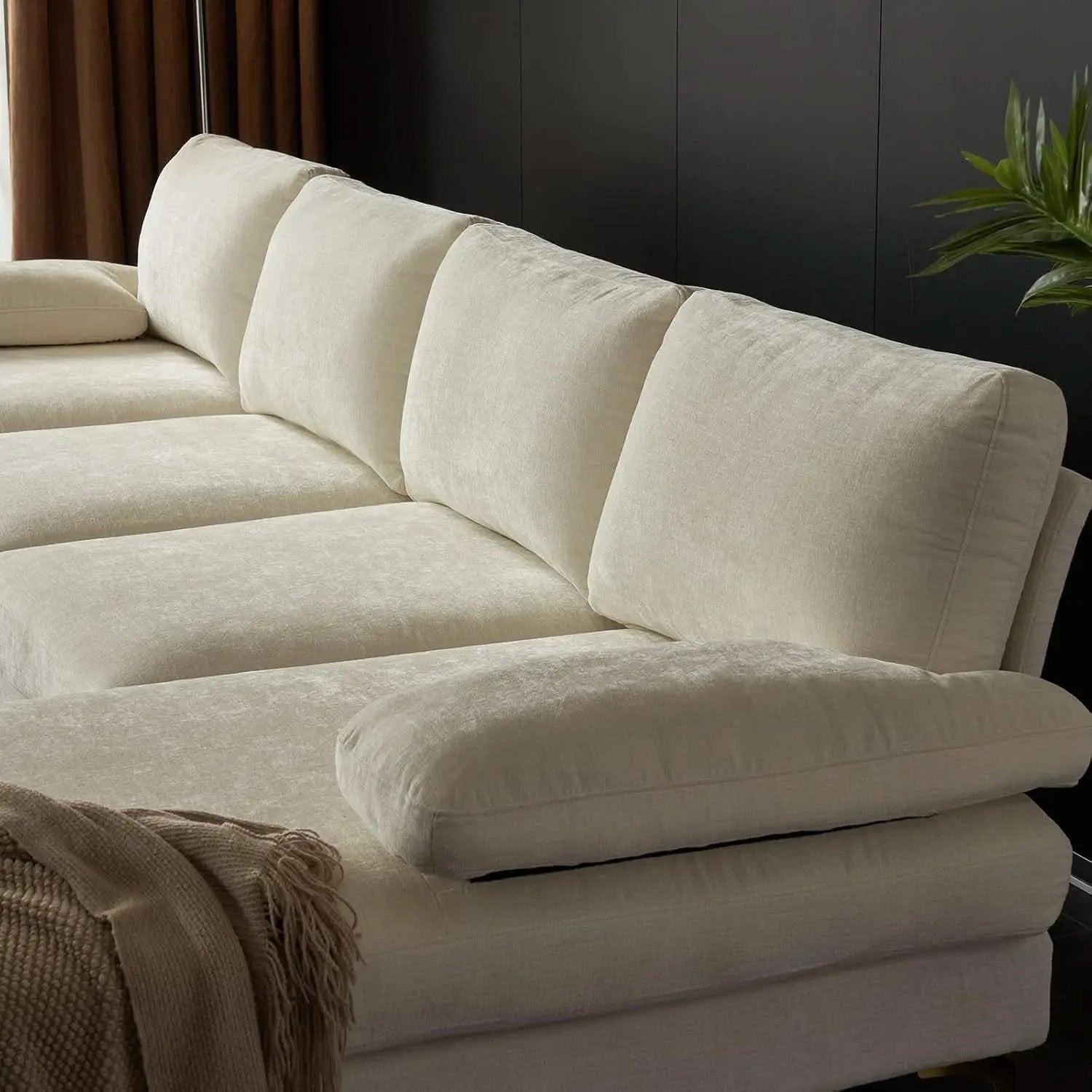 Convertible Sectional Sofa 110 Inch U Shape Creamy White from PriceLows™