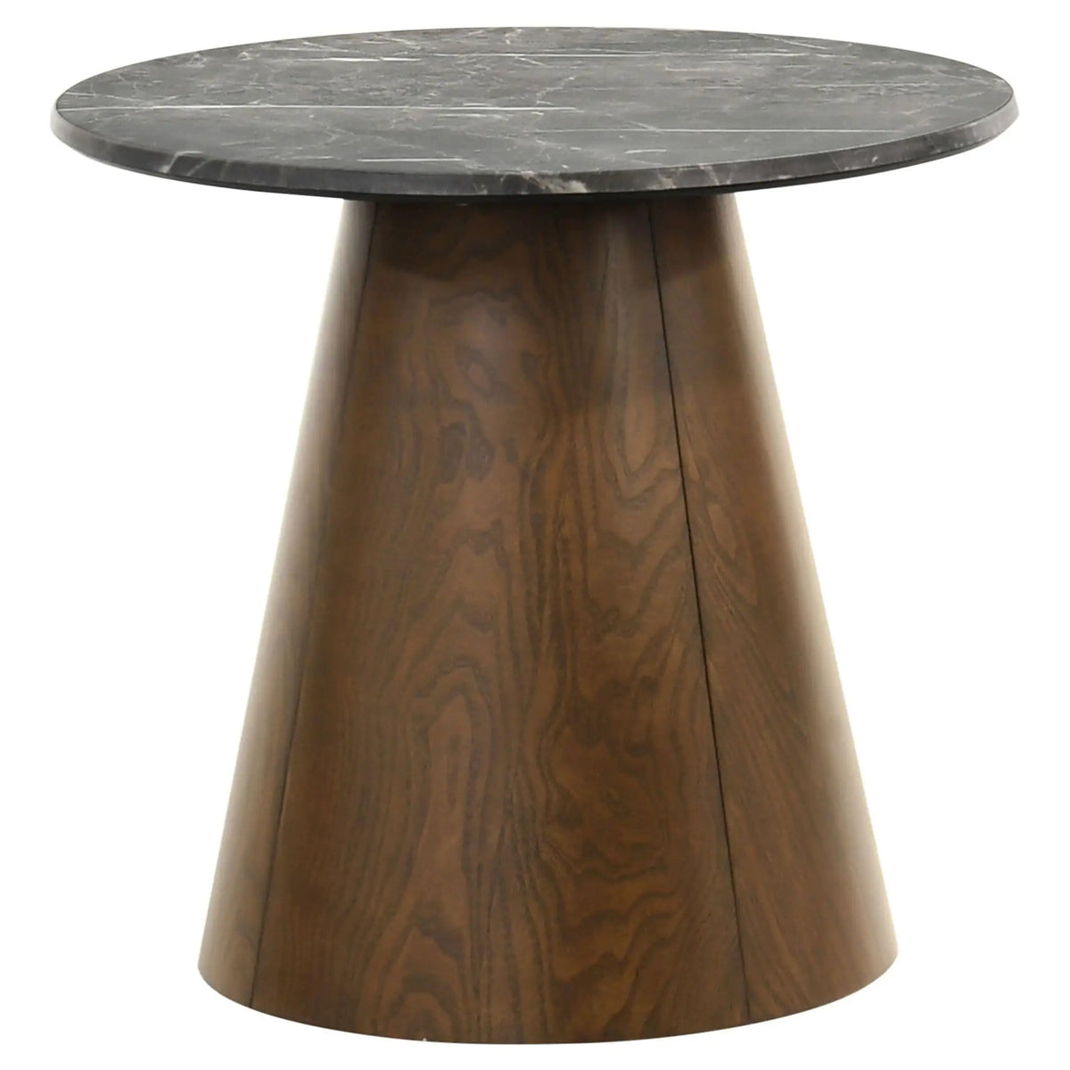 Franklin Round Wood Pedestal Side End Table Grey and | 23.5 x 23.5 x 21.75 in | Engineered Wood & Veneer | Dark Brown
