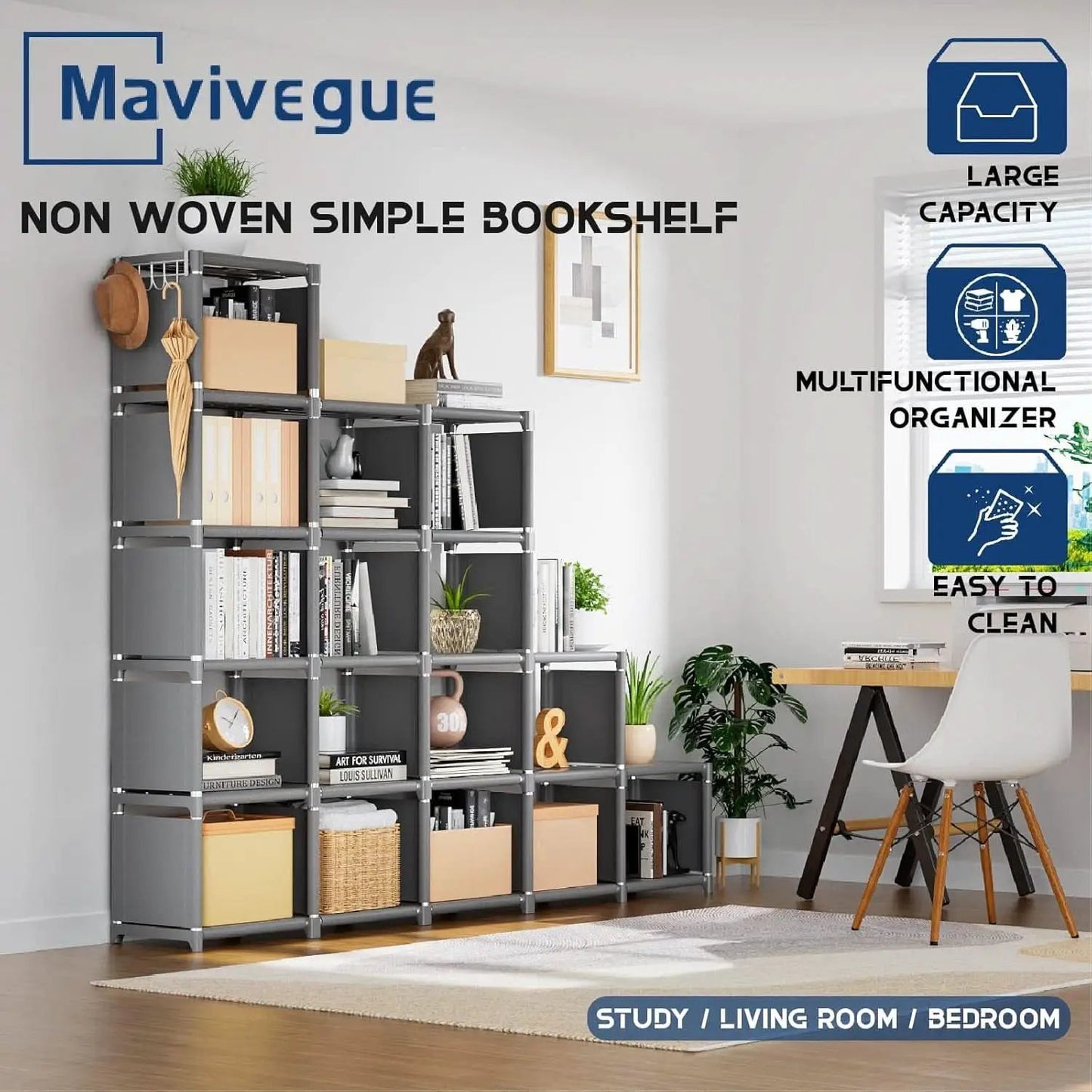 Grey 18 Cube Storage Organizer Tall Bookcase Shelf from PriceLows™