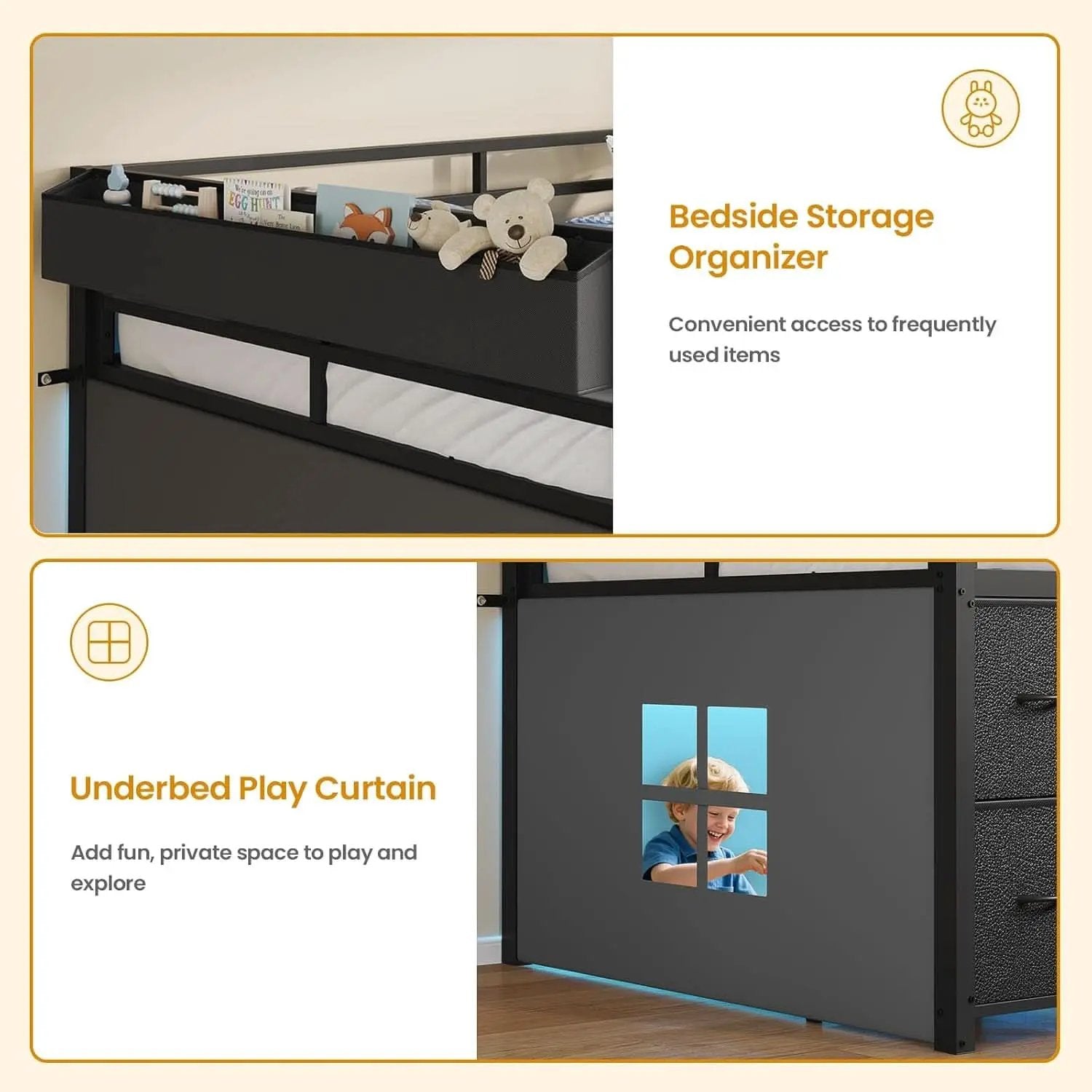 Twin Loft Bed With LED Lights And Storage Drawers Included from PriceLows™