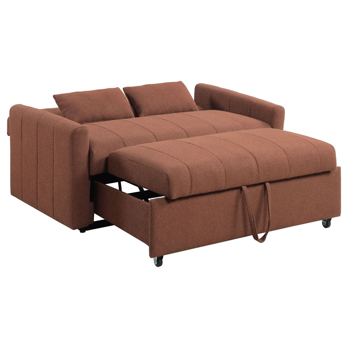 Portland Boucle Upholstered Sleeper Sofa Bed Copper Sleeper Loveseat | 59.75 x 34 x 36.5 in | Boucle & Copper | Bedroom