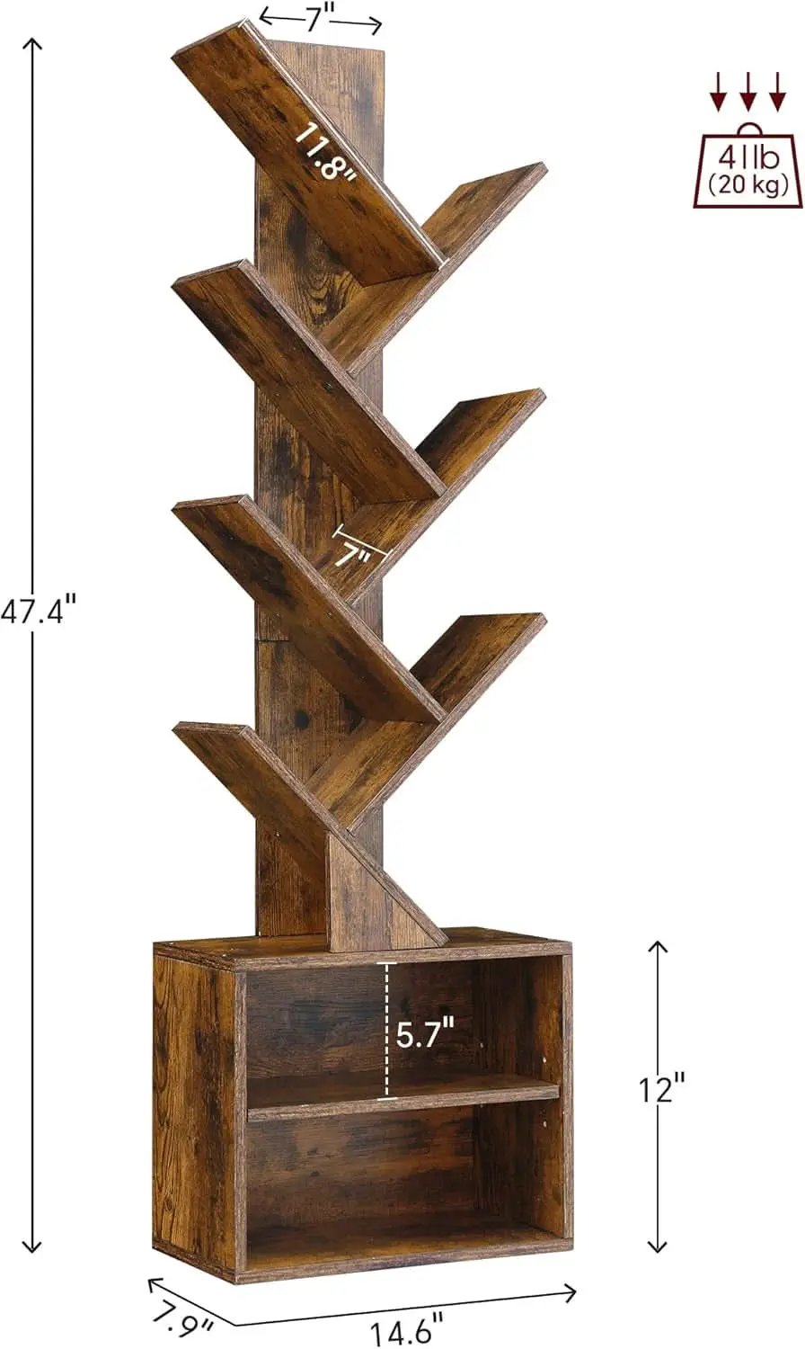 6 Tier Tree Bookshelf With Cabinet Rustic Brown Modern from PriceLows™