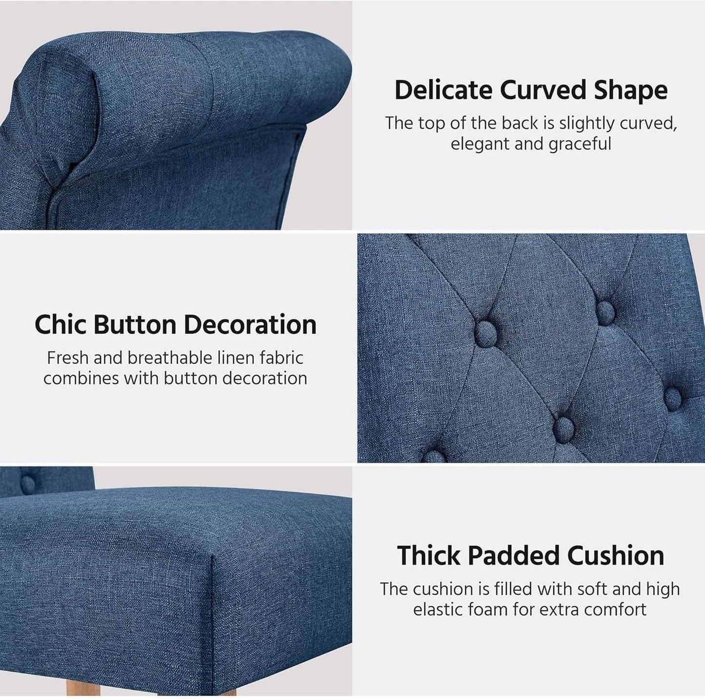 Blue Button Tufted Dining Chairs Set Of 2 With Solid Wood Legs from PriceLows™