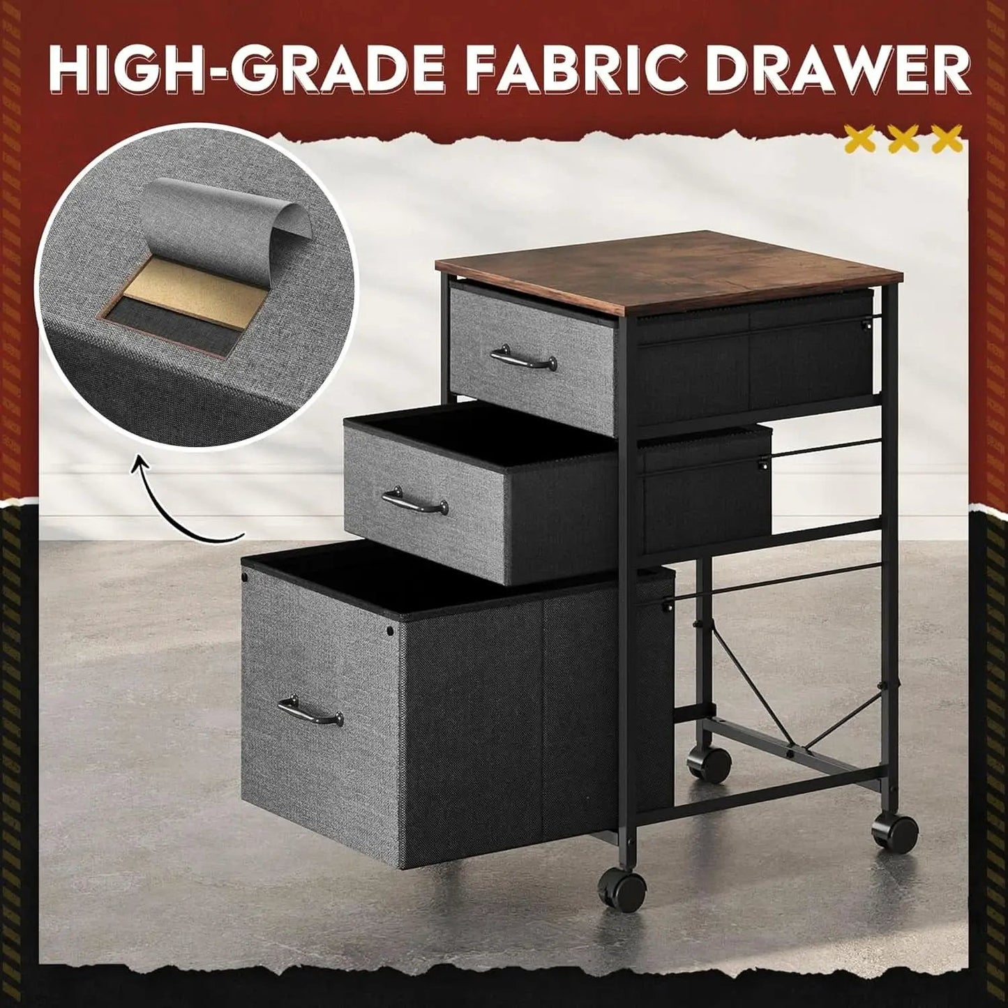 Mobile File Cabinet Rolling Printer Stand With 3 Drawers from PriceLows™