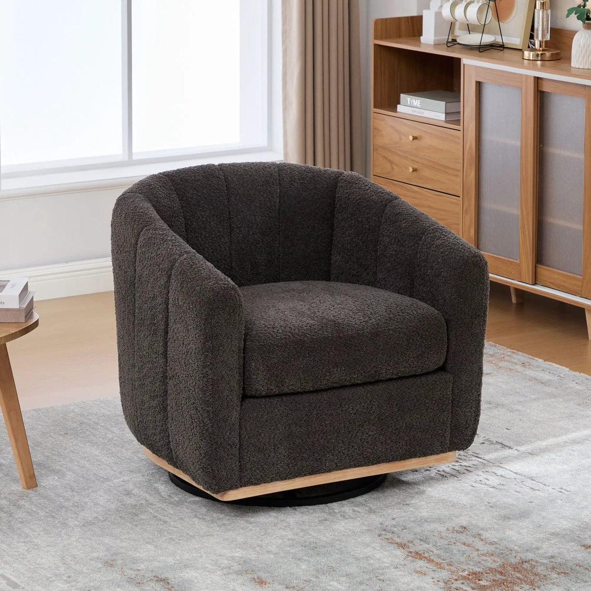 Swivel Upholstered Barrel Chair With Metal Base | Swivel Chair | Fabric & Iron | Home