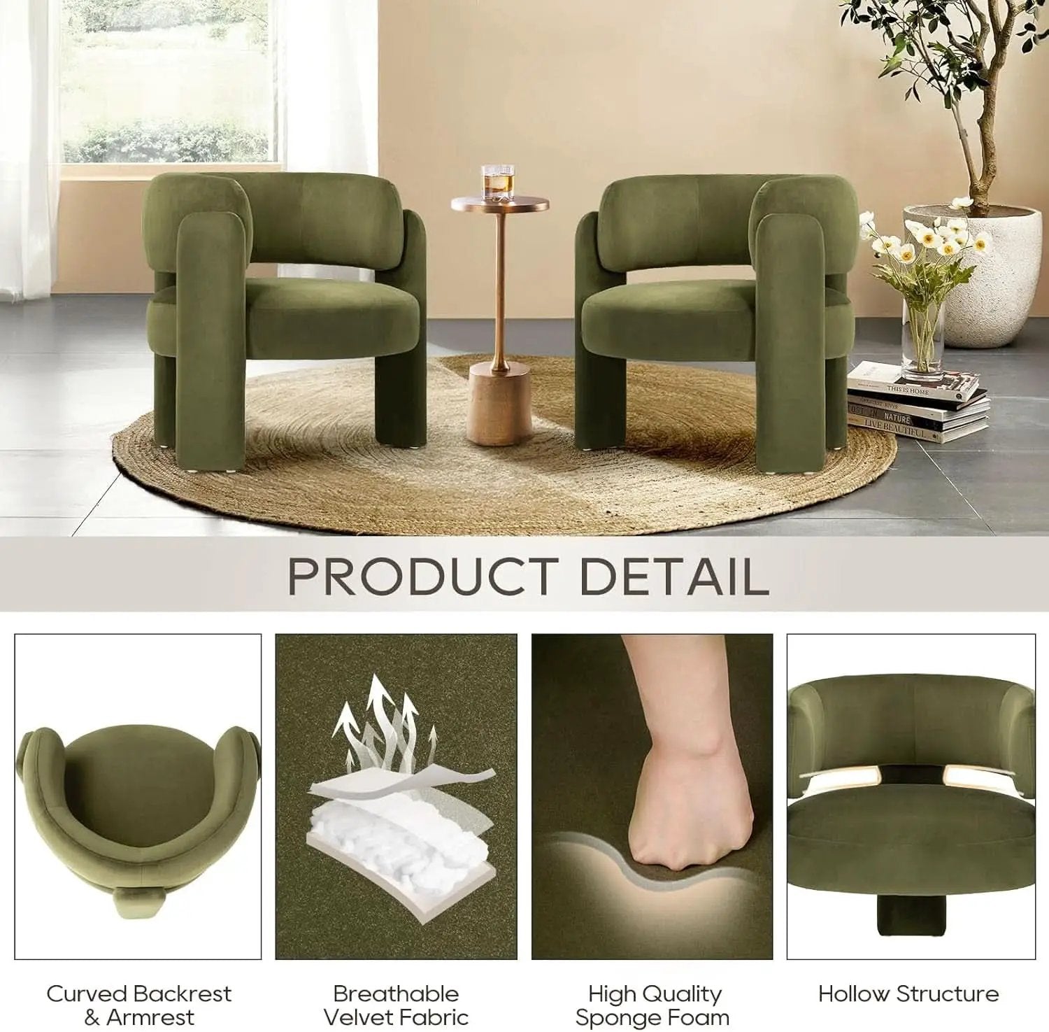 Velvet Green Barrel Armchairs Set Of 2 For Living Room Decor from PriceLows™