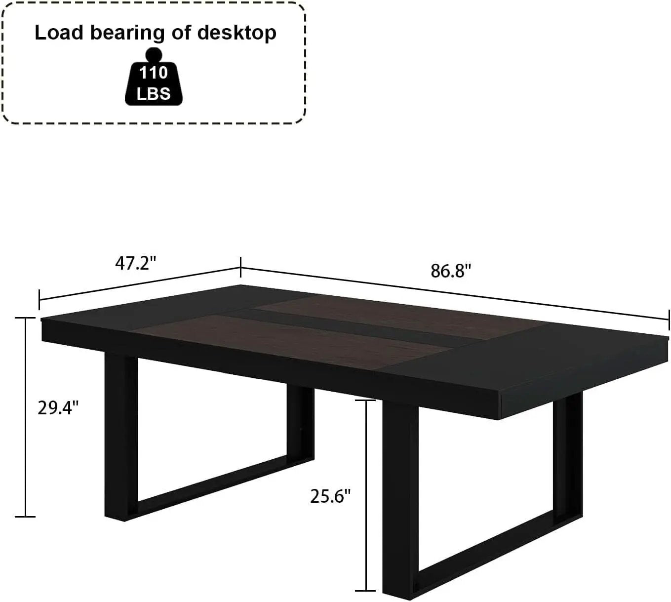 Dining Table 86.6 Inch Rectangular Wood Brown and Black Seats 8 to 10 from PriceLows™