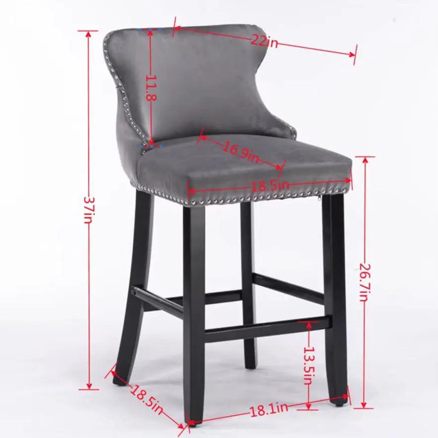 Wing-Back Barstools | Button Tufted Decoration | Wooden Legs With Nailhead Trim | Contemporary Upholstery