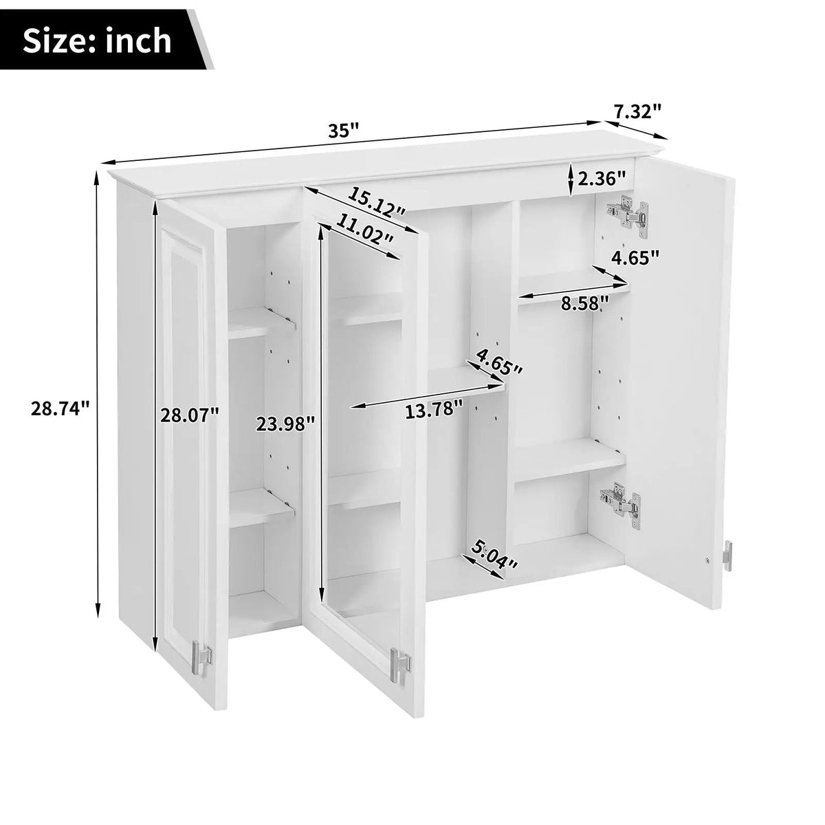 Wall Mounted Mirror Cabinet | 5 Adjustable Shelves | HD Mirror | White