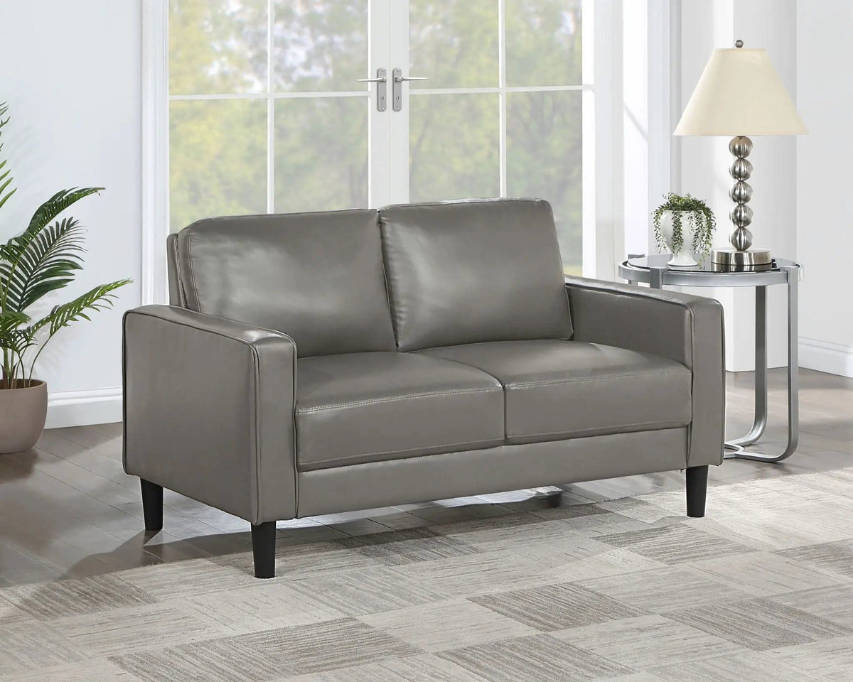 Ruth Upholstered Track Arm Loveseat | 54.25 x 31.5 x 33.5 in | Faux Leather | Grey