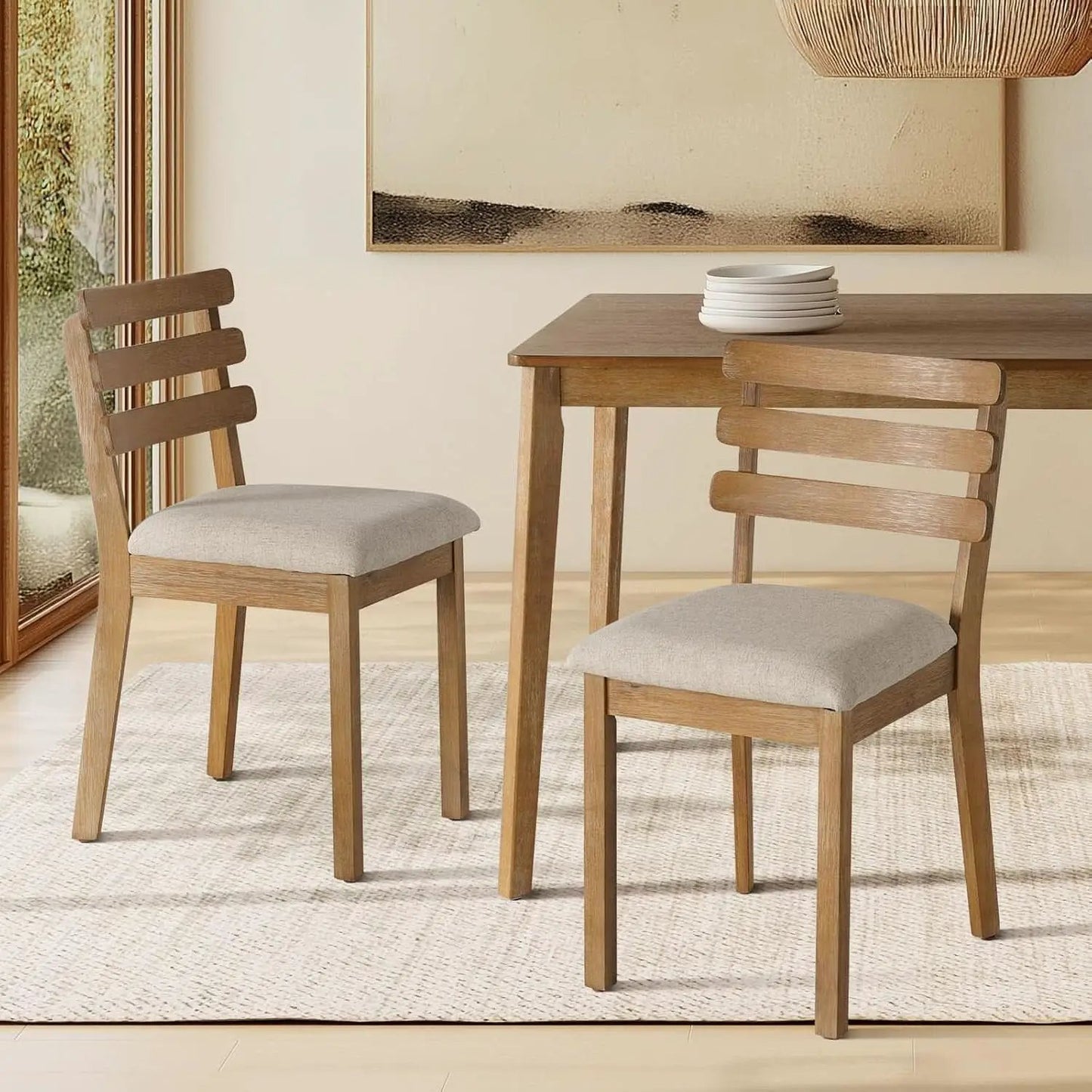 Farmhouse Dining Table Set With Upholstered Chairs from PriceLows™