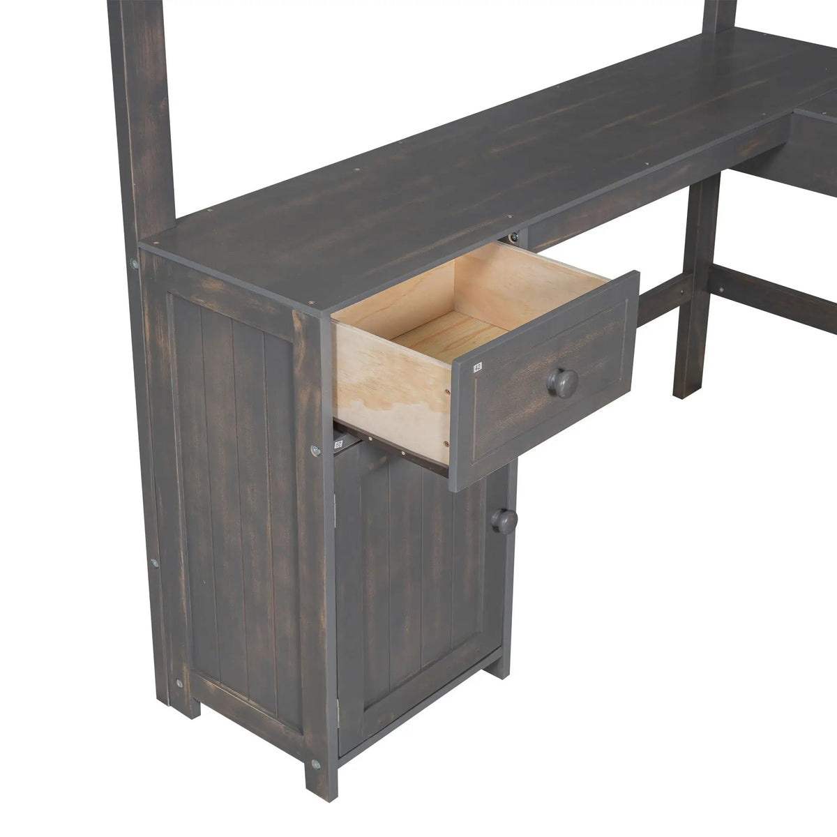 Loft Bed | U Shaped Desk | Wooden Frame | Storage Shelves