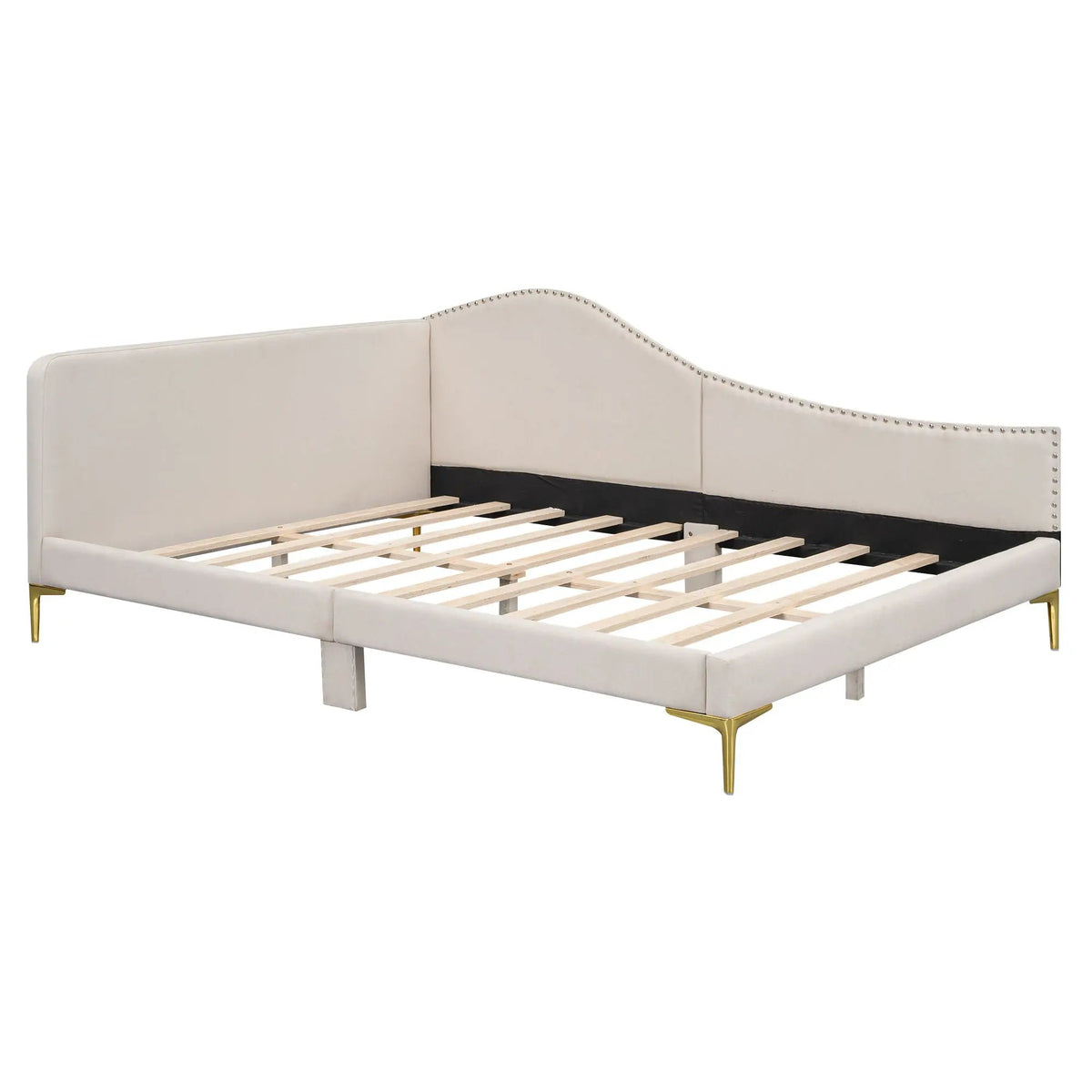 Upholstered Daybed | Headboard And Armrest | Support Legs | 80.5 Inch Length
