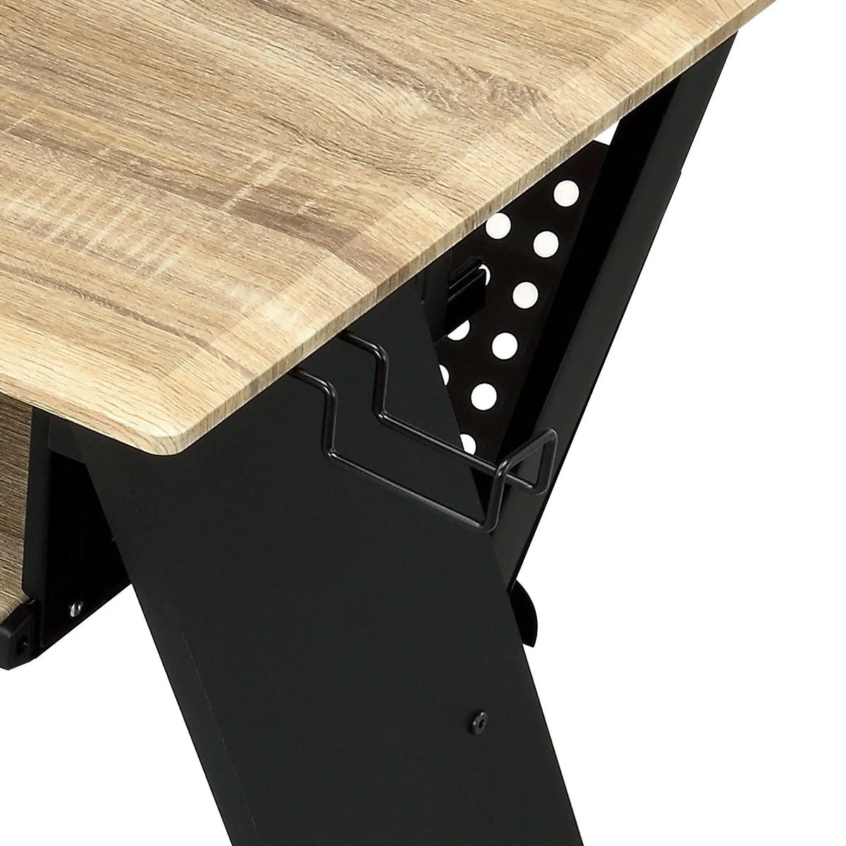 Eleazar Music Recording Studio Desk | Natural Oak And Black Finish | Keyboard Layout | 47 Inch Width