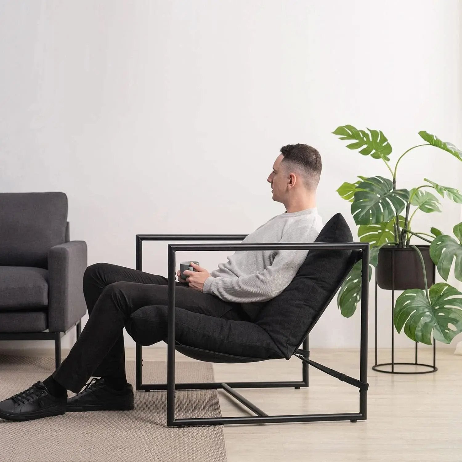 Aidan Sling Chair Dark Grey Metal Frame Shredded Foam from PriceLows™