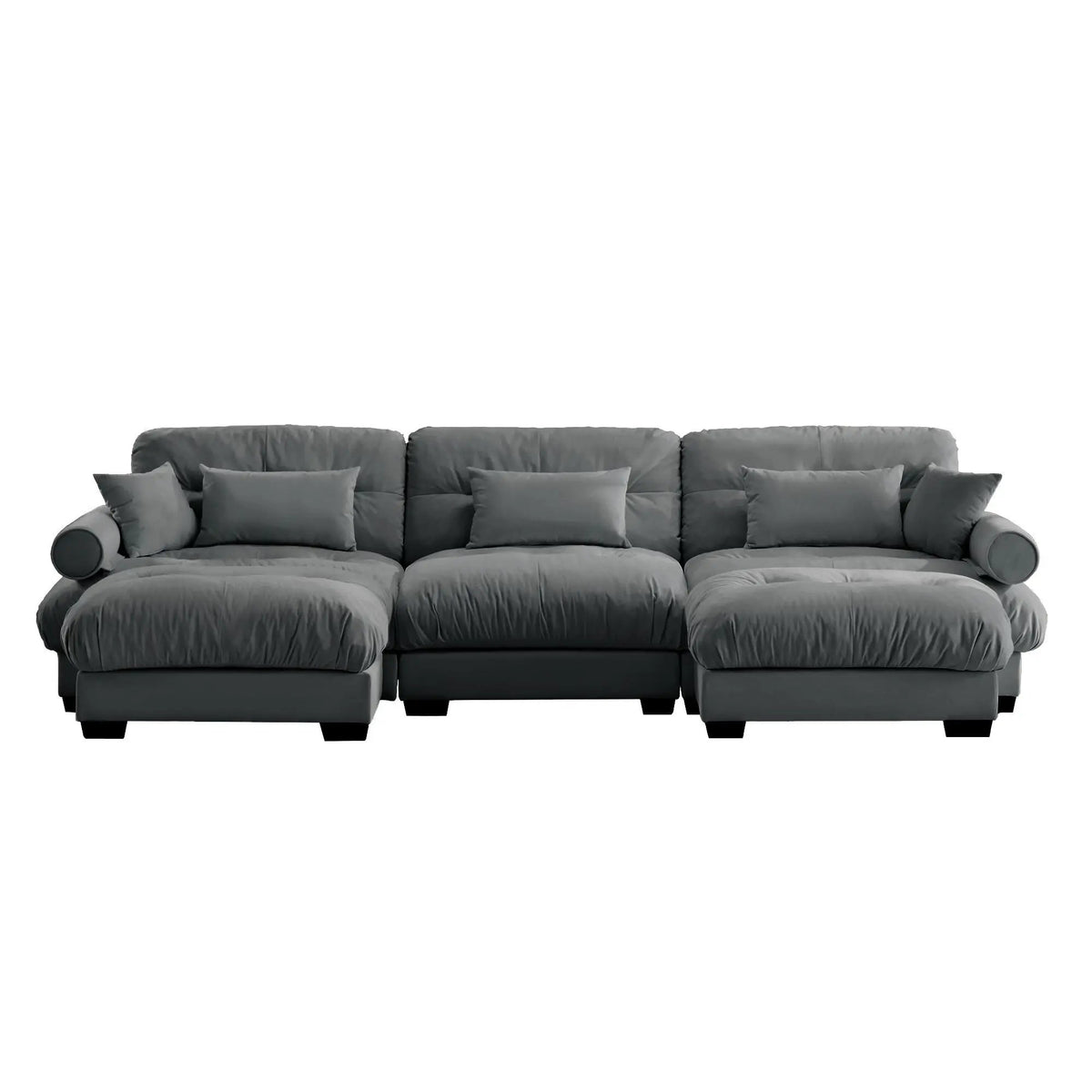 Modular Sectional Sofa | Deep Comfort Cushions | Vintage Fabric Ottoman