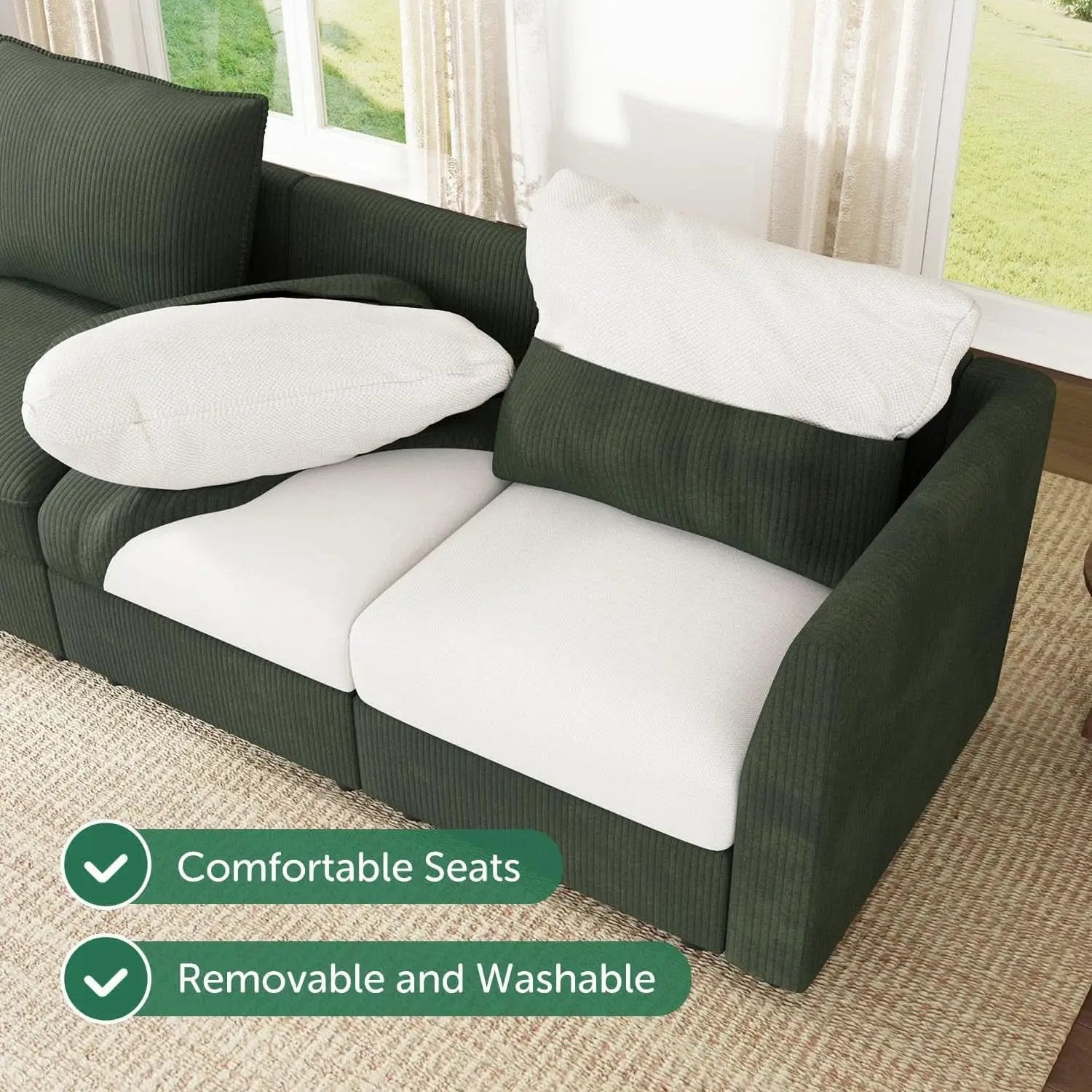 Emerald Green Modular Sleeper Sofa With Hidden Storage Compartment from PriceLows™