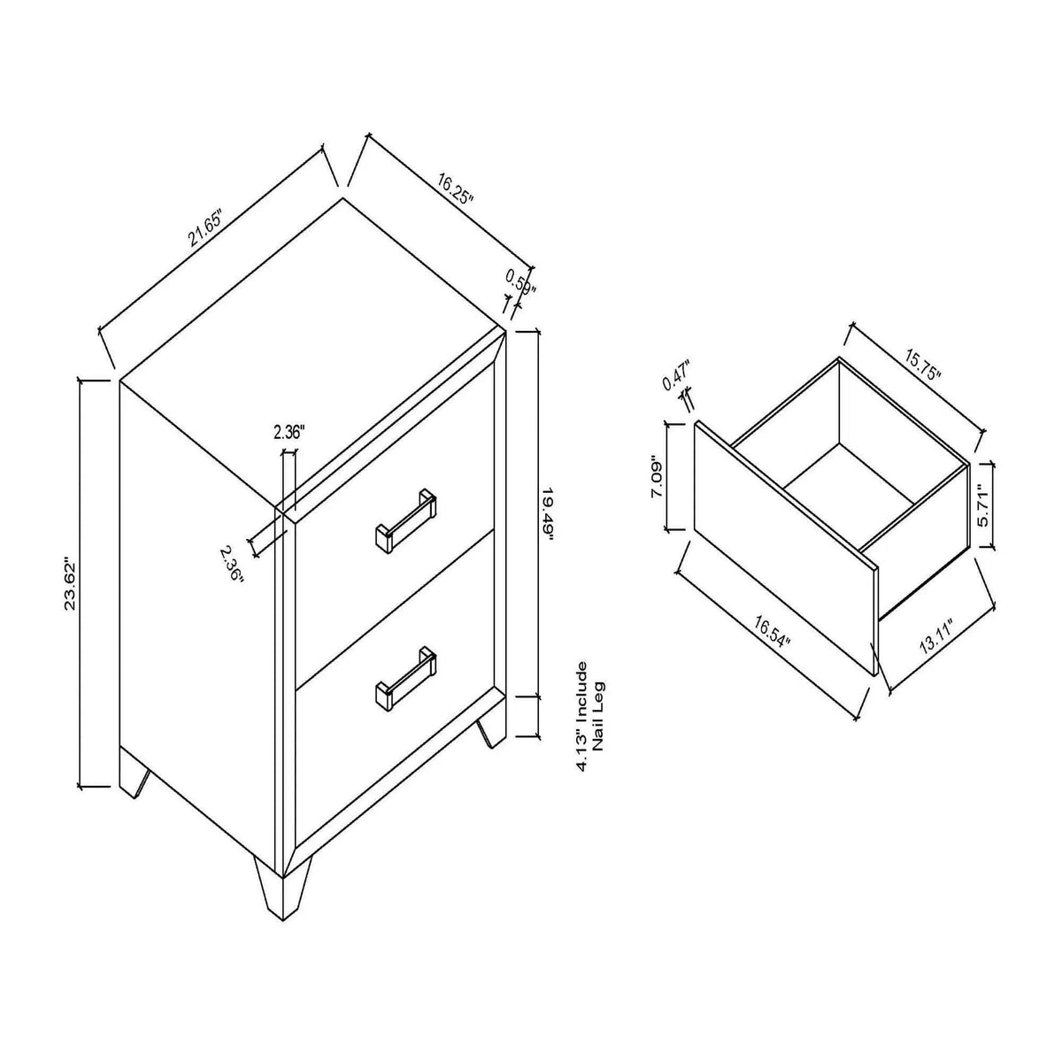 Omoda Nightstand | 21.65 x 16.14 x 23.66 in | Engineered Wood & Acrylic | White