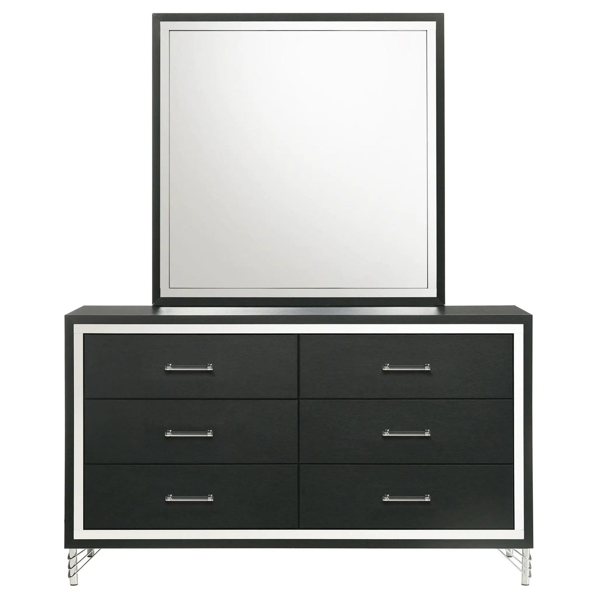Lucia 6-drawer Dresser and Mirror | 58.5 x 17.25 x 73.25 in | 6-Drawer | Black