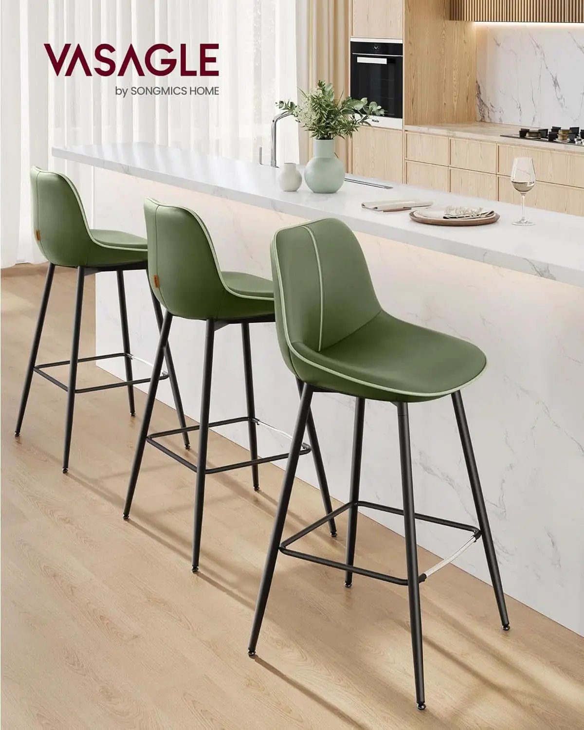 Green Leather Bar Stools With Back Modern Set Of Two from PriceLows™