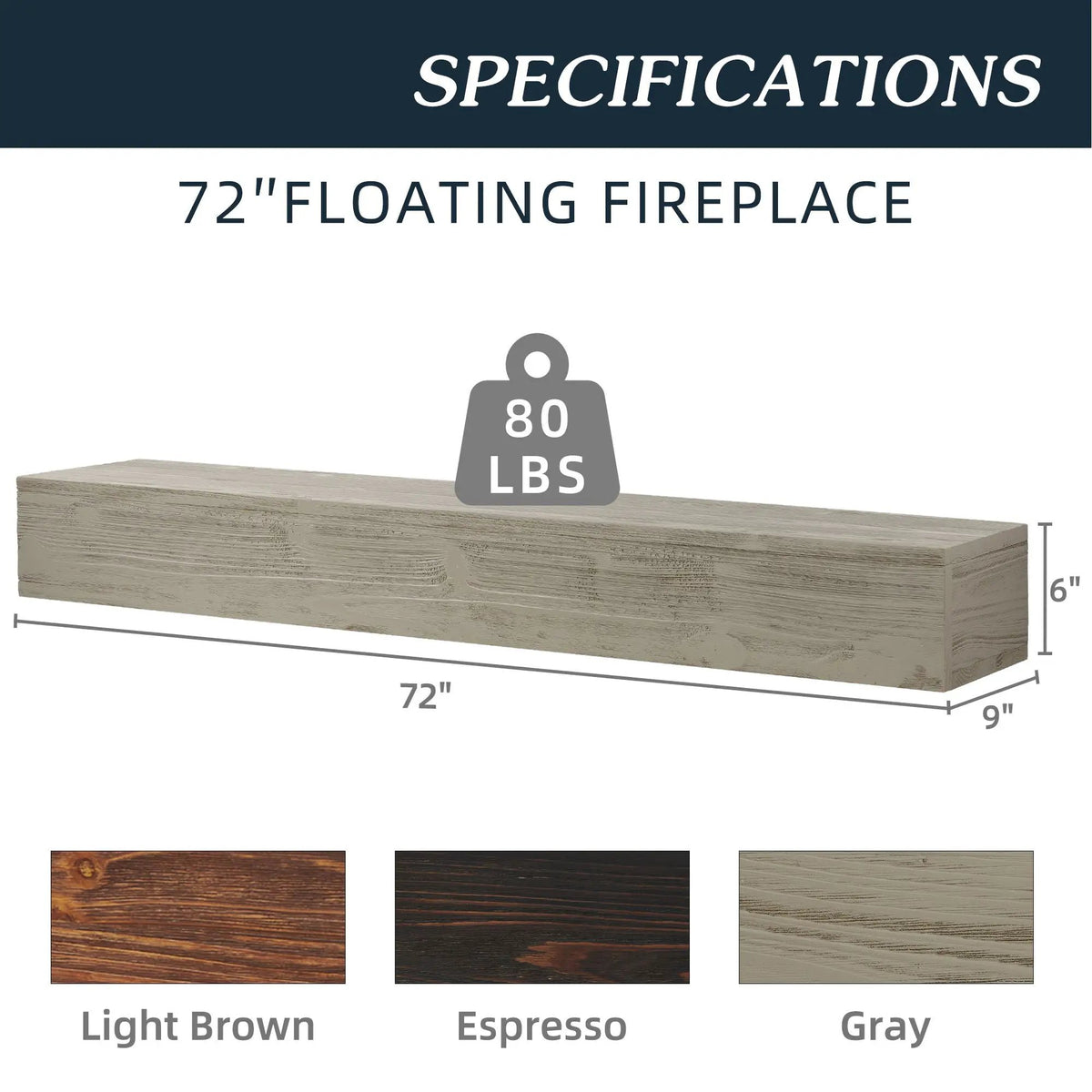 Floating Mantel | Solid Cedar Wood | 9 Inch Thick | 50 Lb Capacity