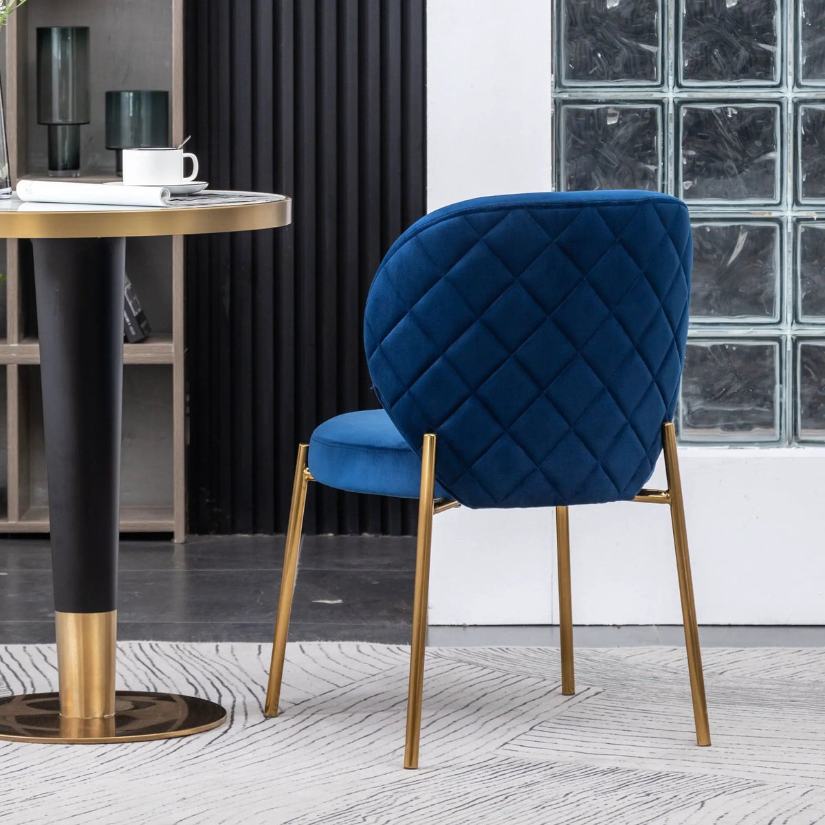 Amoa Velvet Dining Chair | Contemporary Upholstery | Round Seat Curved Back | Blue