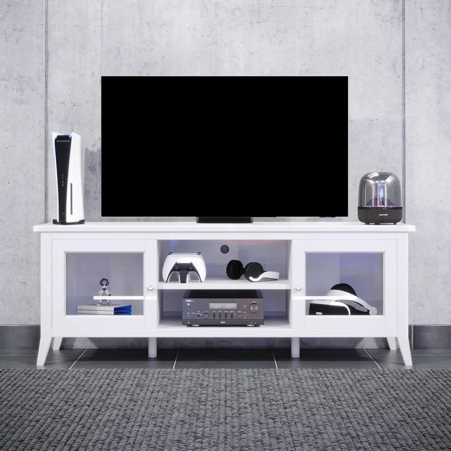 55 Inch TV Stand White With Storage Shelves And Cubbies from PriceLows™