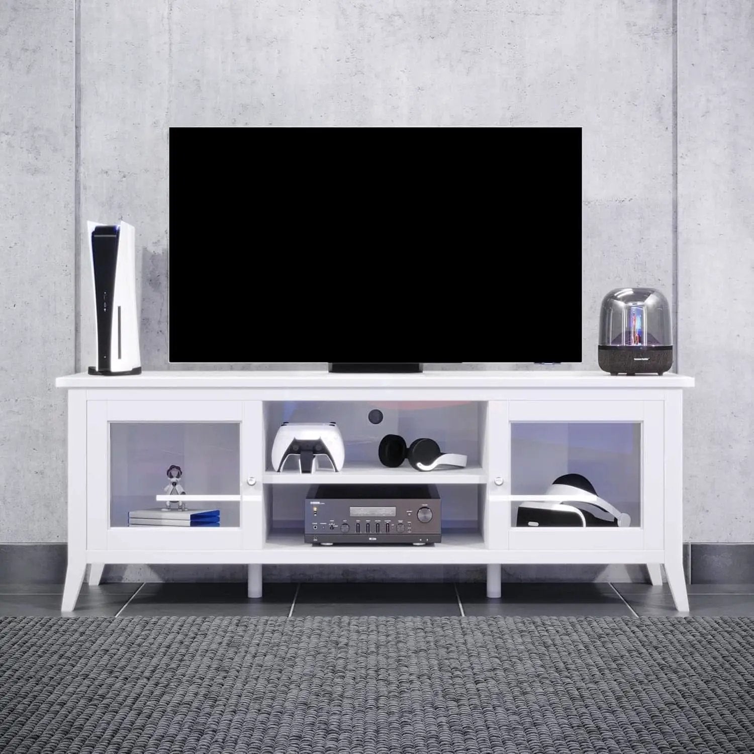 55 Inch TV Stand White With Storage Shelves And Cubbies from PriceLows™