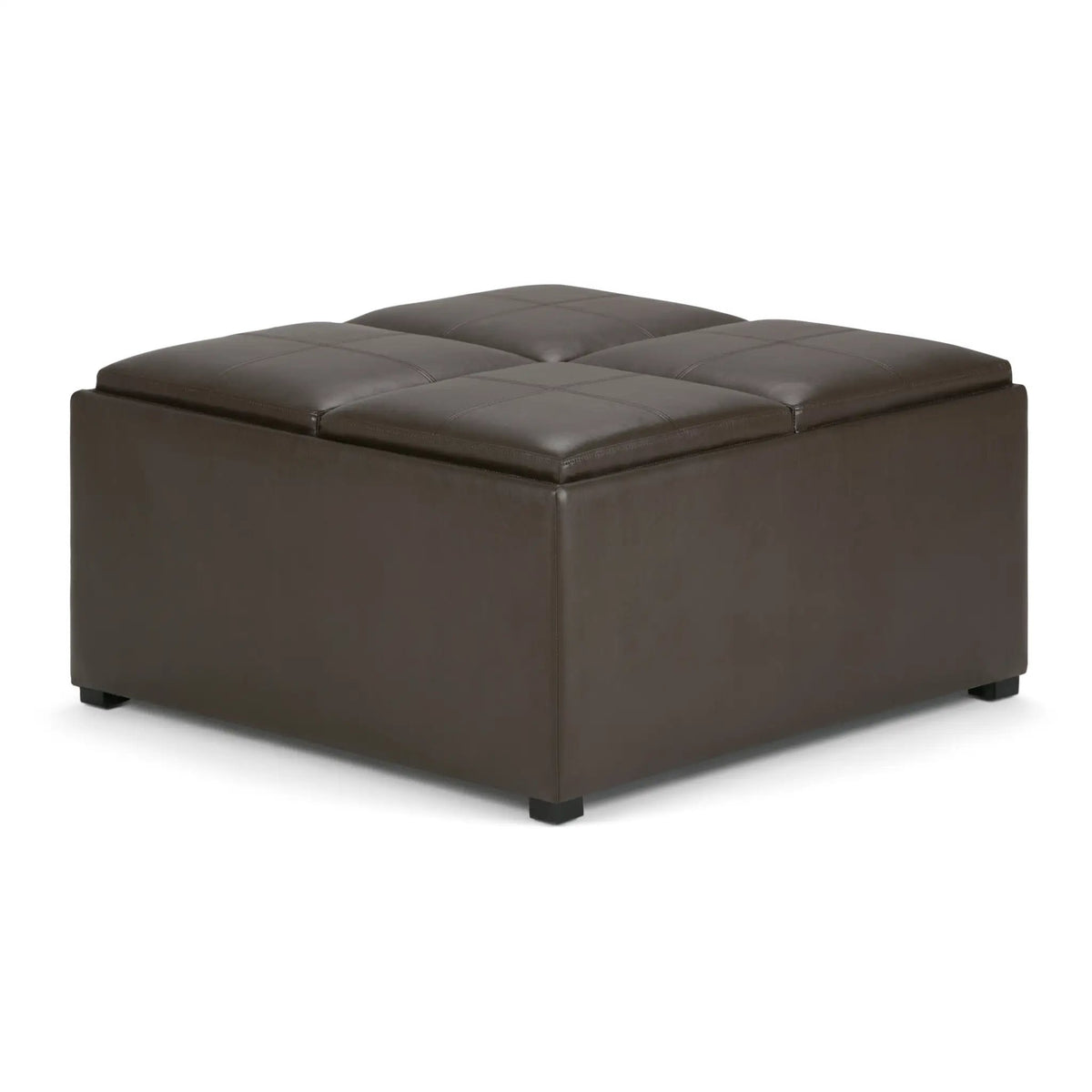Avalon Square Storage Ottoman | Coffee Table Design | Four Flip Over Serving Trays | 35 Inch Width