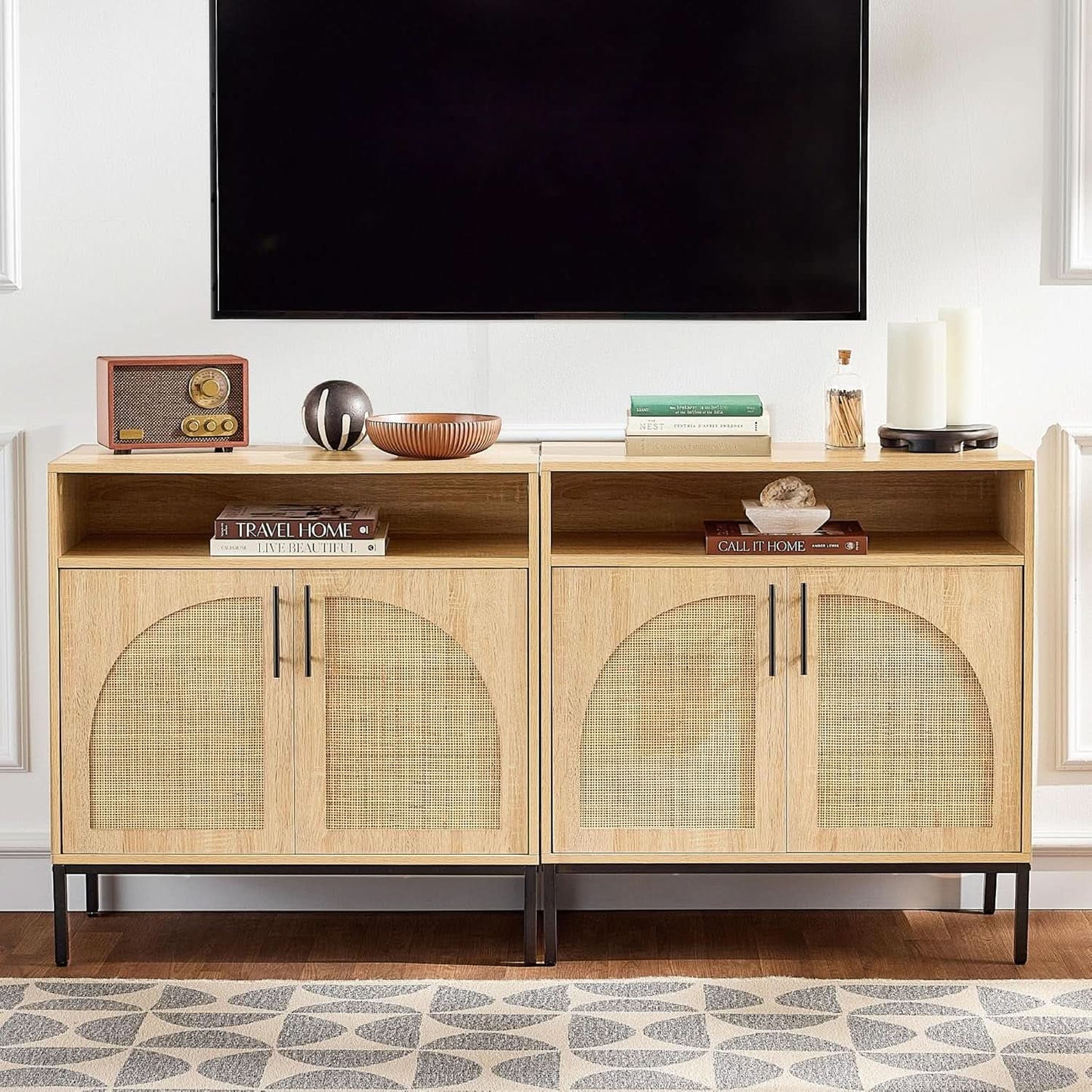 Rattan Sideboard Buffet Cabinet Natural Color Cord Cutout from PriceLows™