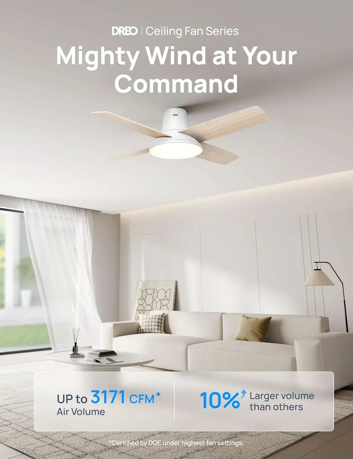 44 Inch White Smart Ceiling Fan With Dimmable LED Light And Remote from PriceLows™