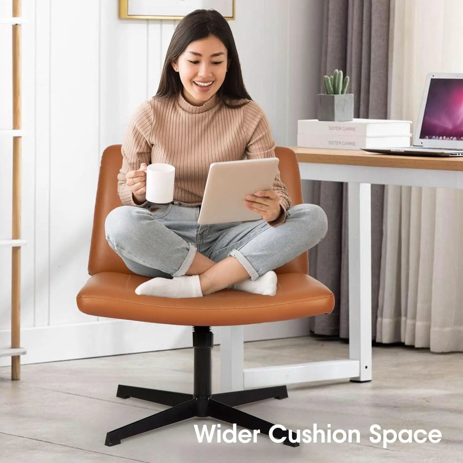 Criss Cross Armless Office Chair Height Adjustable Brown from PriceLows™