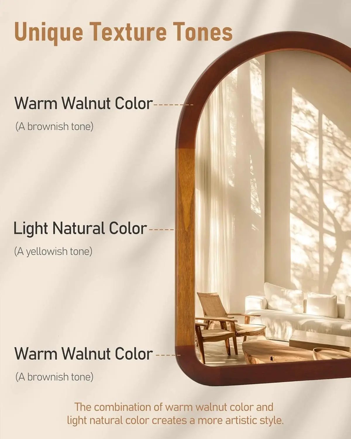 Arched Mirror 24x36 Walnut Brown Wood Frame Wall Mounted from PriceLows™