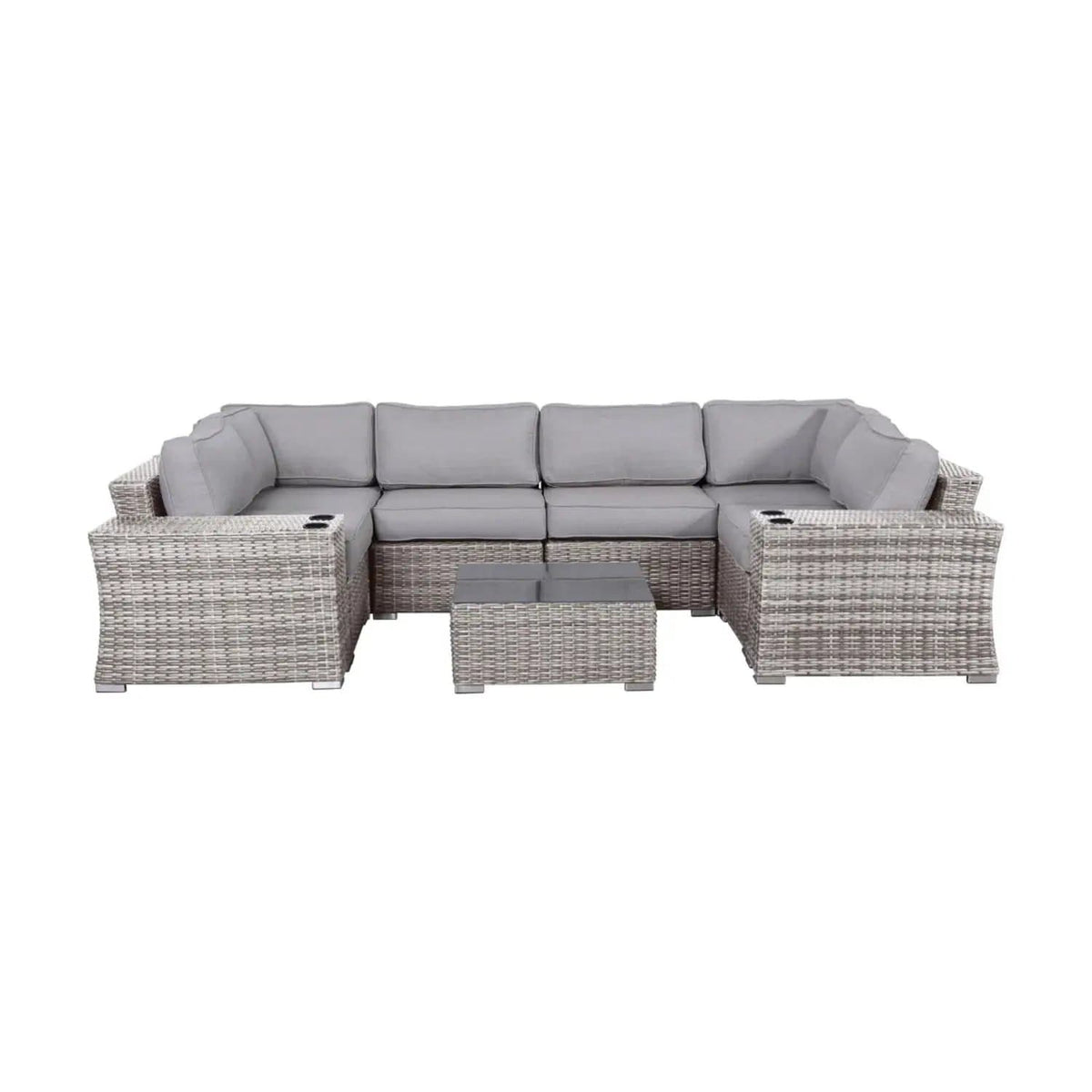 4 Person Patio Seating Set With Cushions, All Weather - | 2 Piece Outdoor Set | Wicker & Glass | Gray