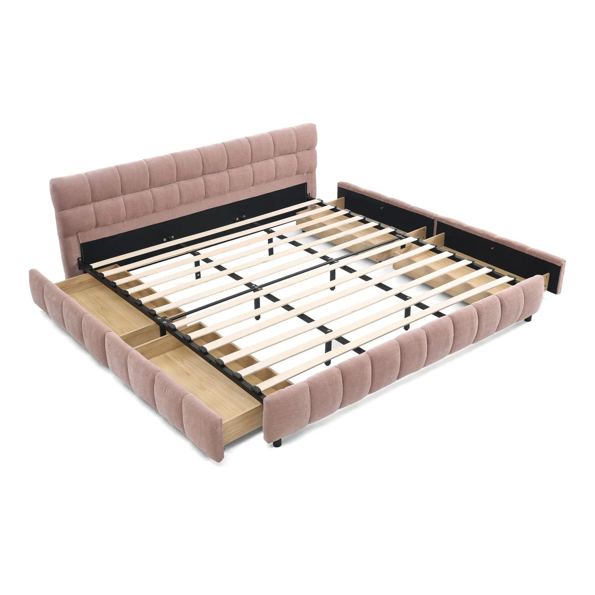 Modern Platform Storage Bed Frame | Thick Fabric Upholstery | Soft Headboard | Solid Construction