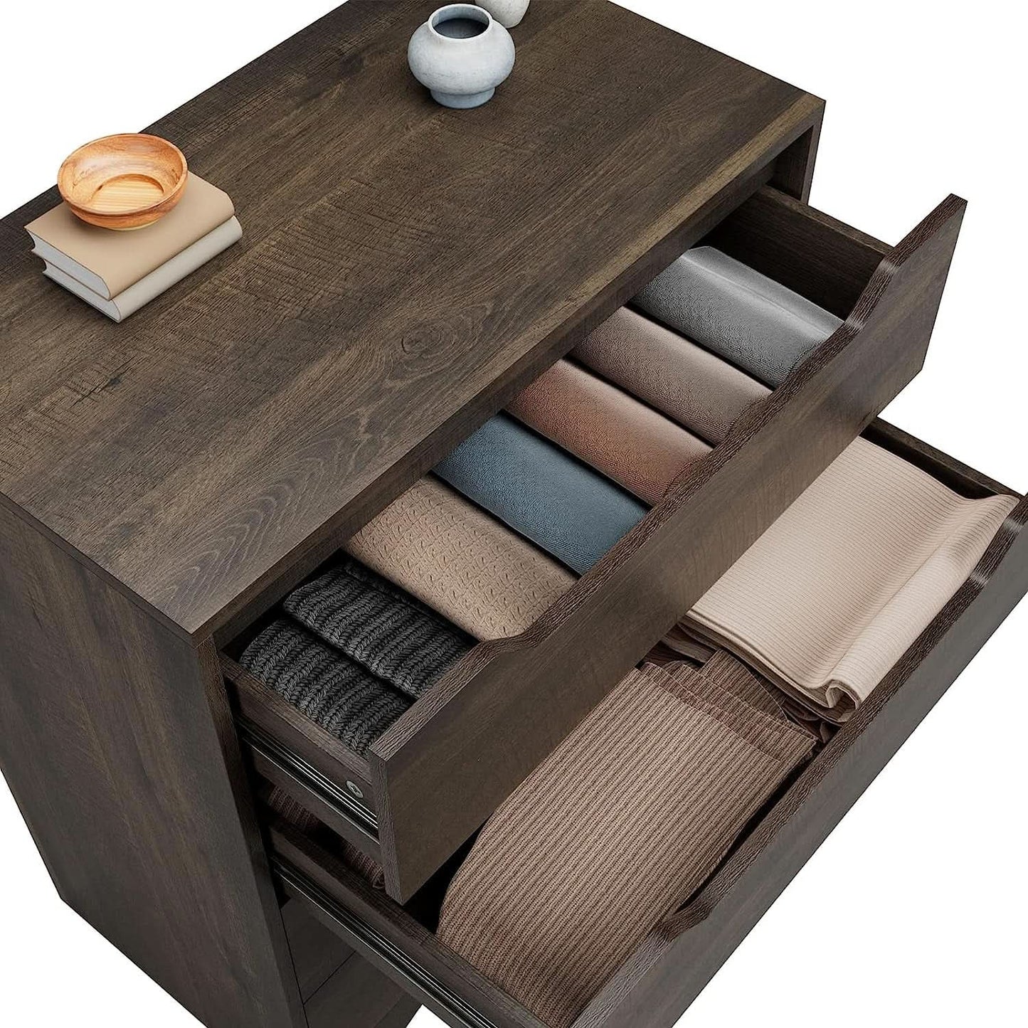 Modern 4 Drawer Dresser Walnut Finish For Bedroom Storage from PriceLows™