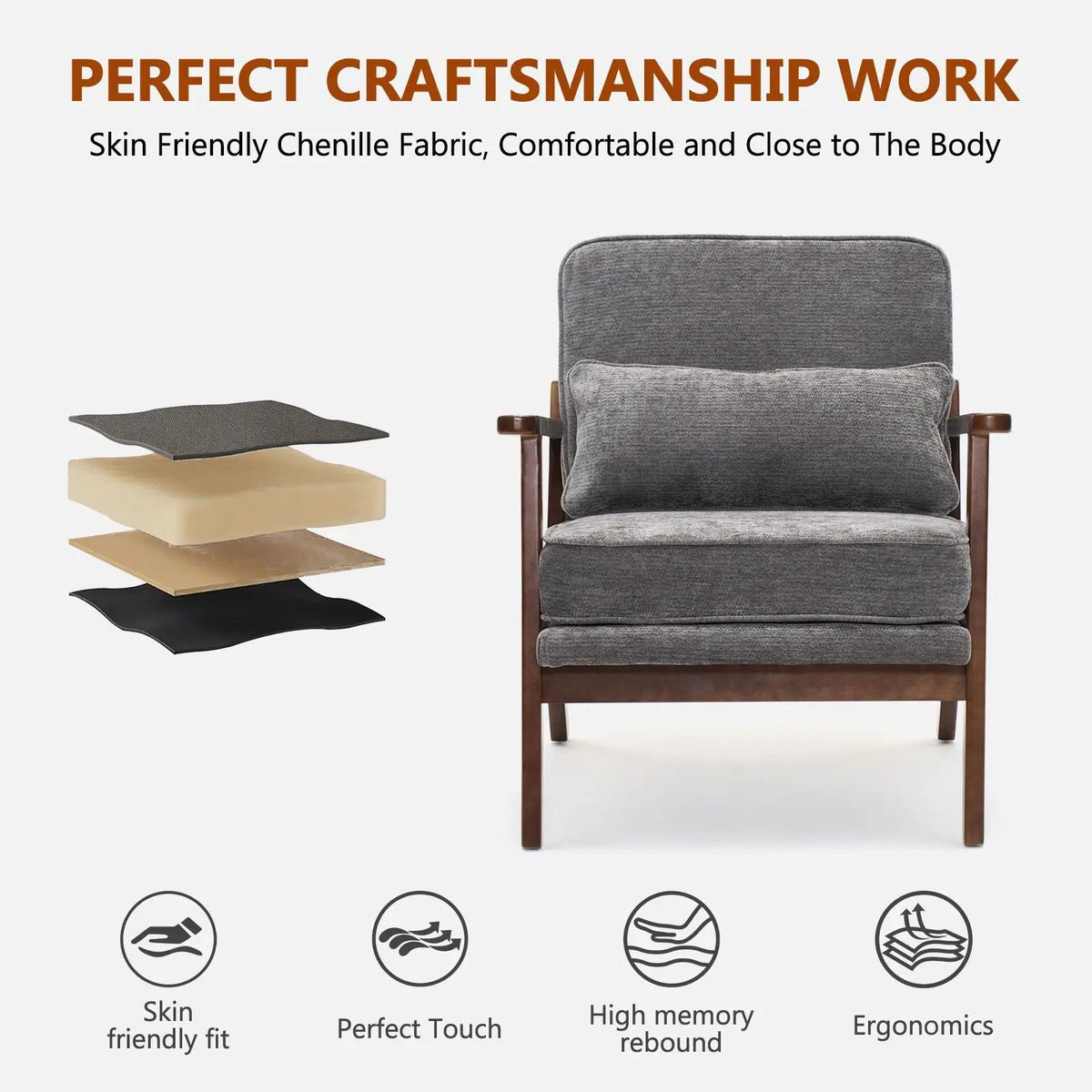 Living Room Chair | Lumbar Pillow | Mid Century Modern | Fabric