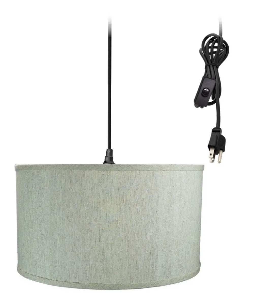 Plug In Pendant Light | 1 Light | 16 Inch Oatmeal Shade | 17 Foot Black Cord