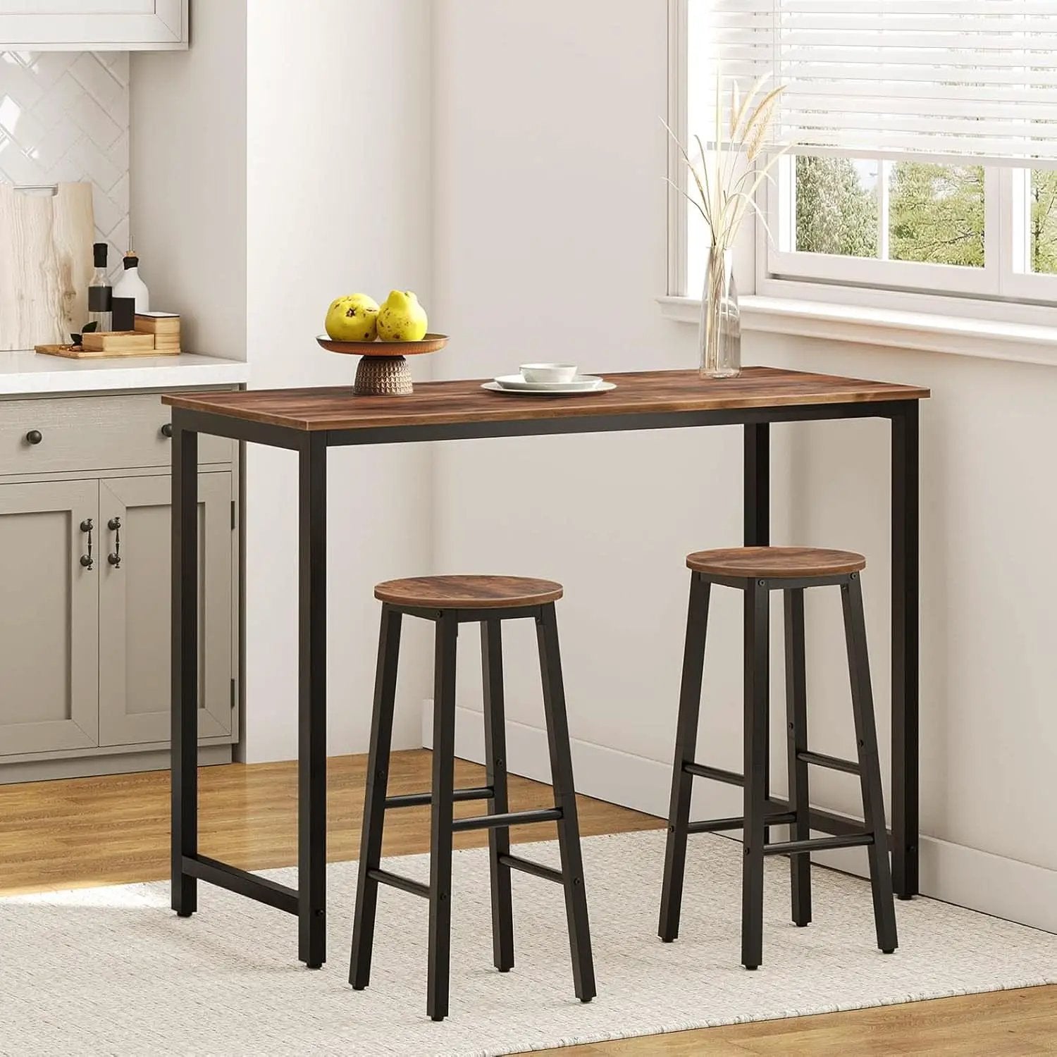 Bar Stools Set Of 2 24.8 Inch Rustic Brown Kitchen Island from PriceLows™