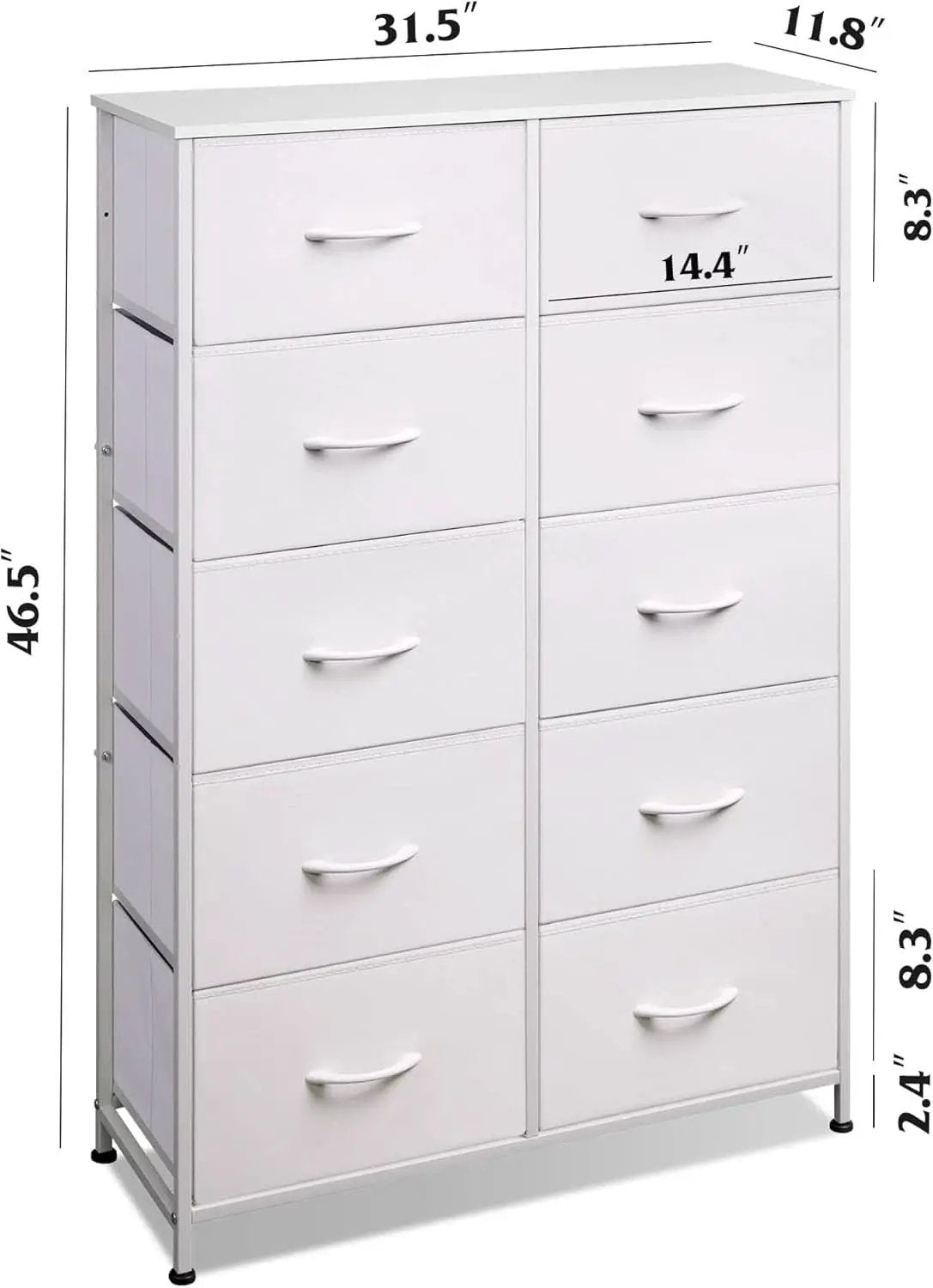 Fabric Dresser With 10 Drawers In White For Bedroom Storage from PriceLows™