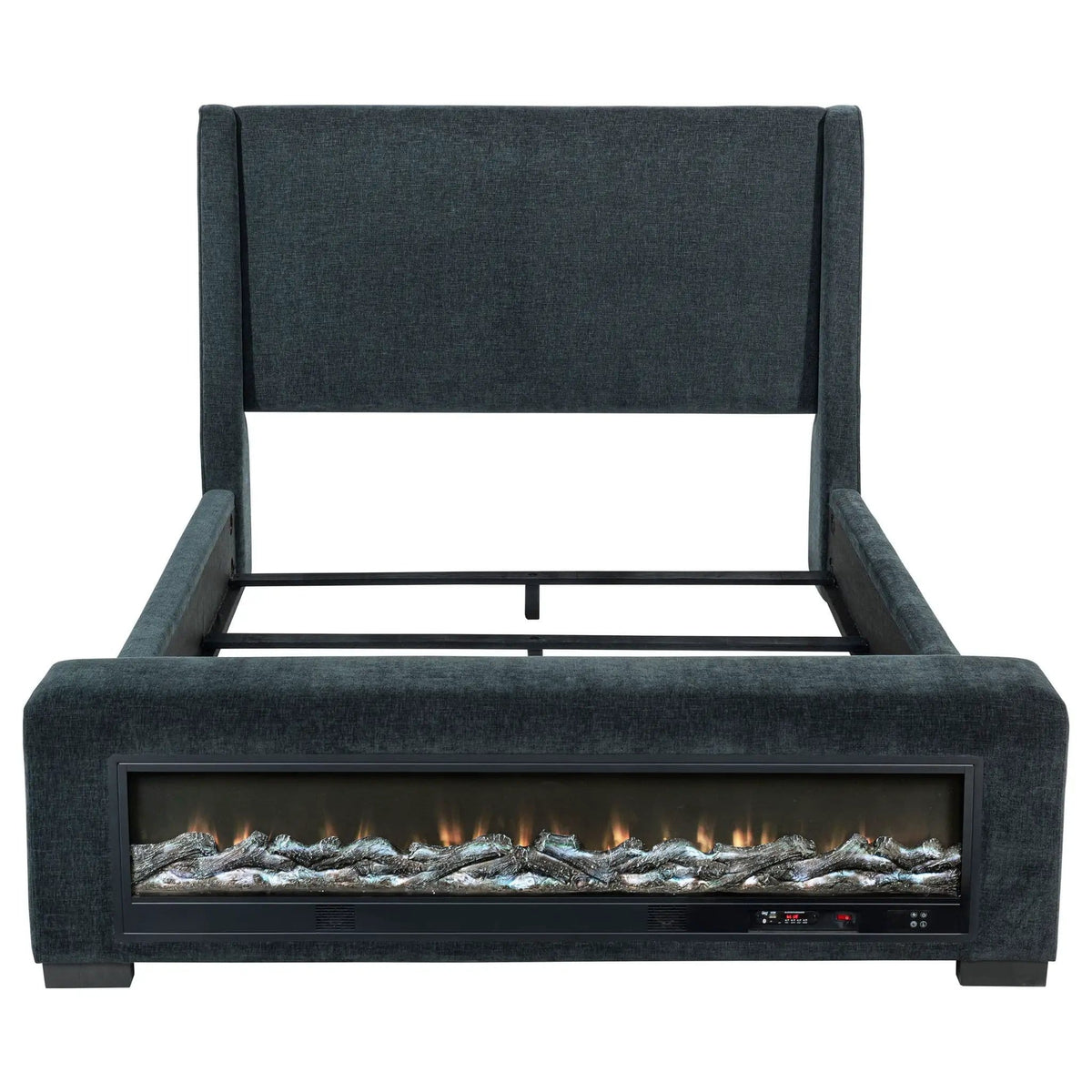 Preston Upholstered Queen Audio Flame Visualizer Bed Dark | 68.25 x 96.5 x 51.25 in | Engineered Wood & Fabric | Blue