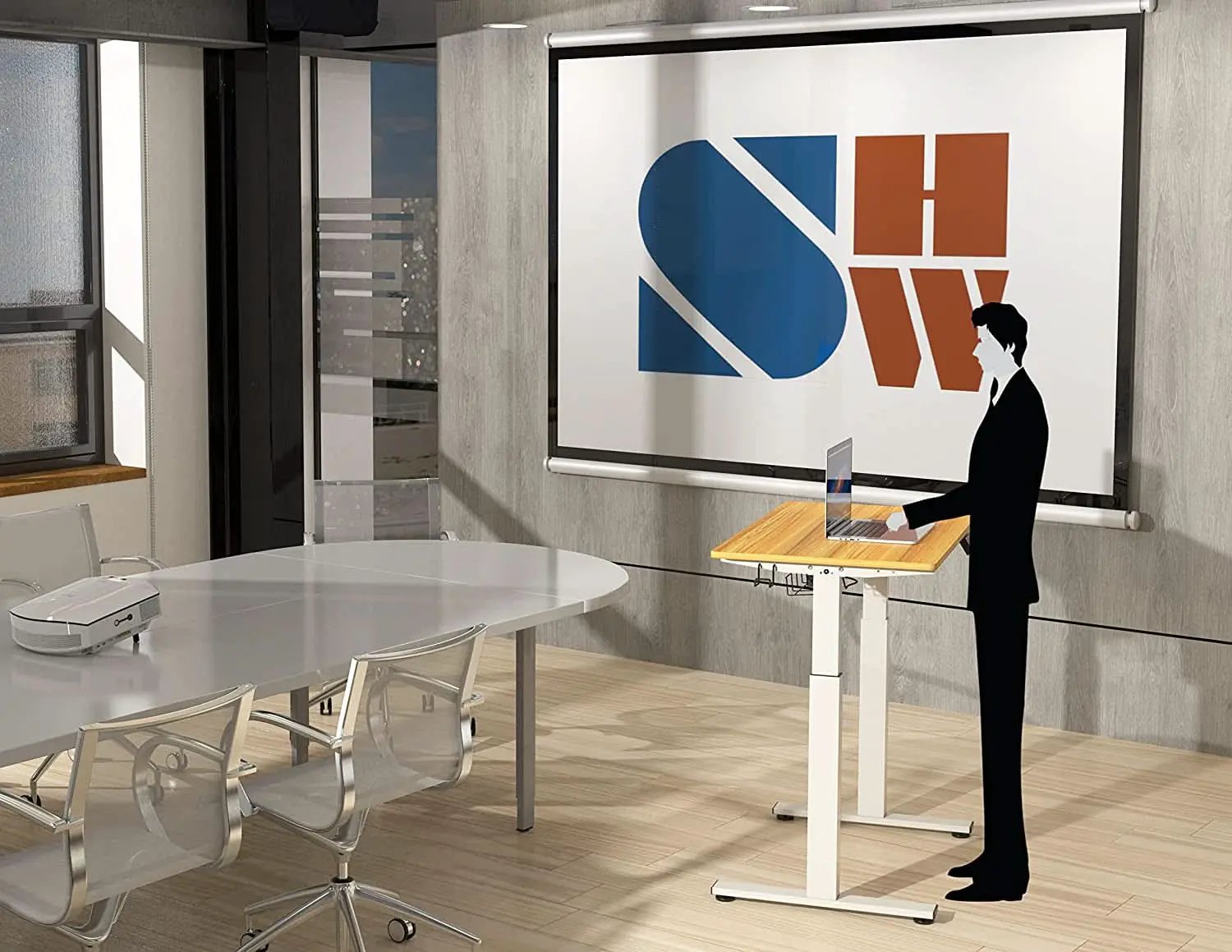 Oak Electric Height Adjustable Standing Desk 40x24 from PriceLows™