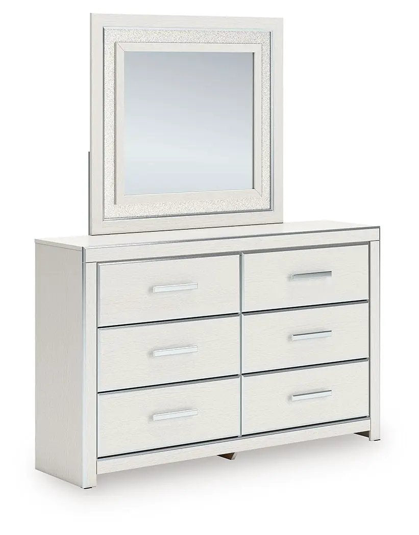 Zuraleus Six Drawer Dresser | Large-Scale Handles | Chrome-Tone Details | Glam Style