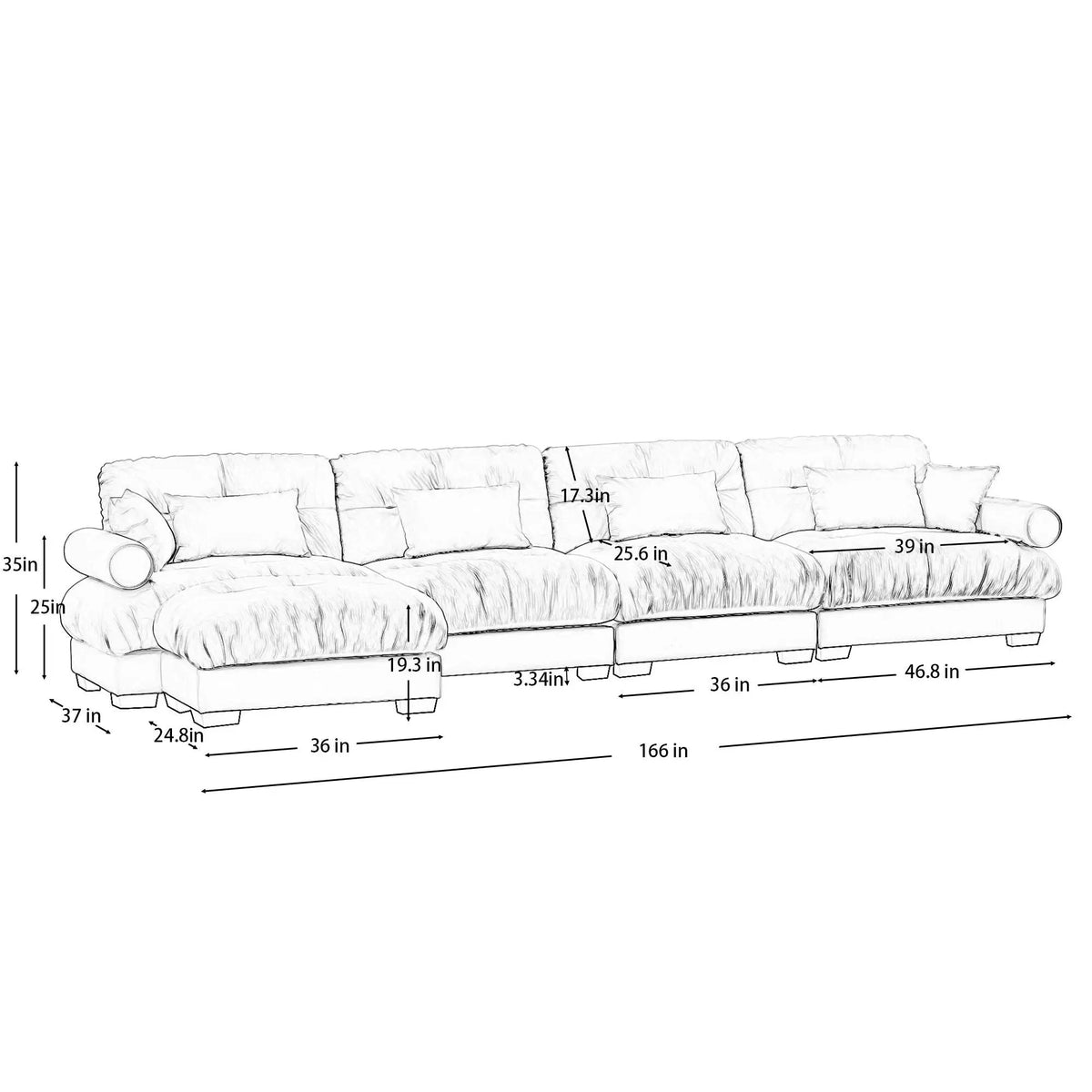 Modular Sectional Sofa | Deep Comfort Cushions | Vintage Fabric Ottoman
