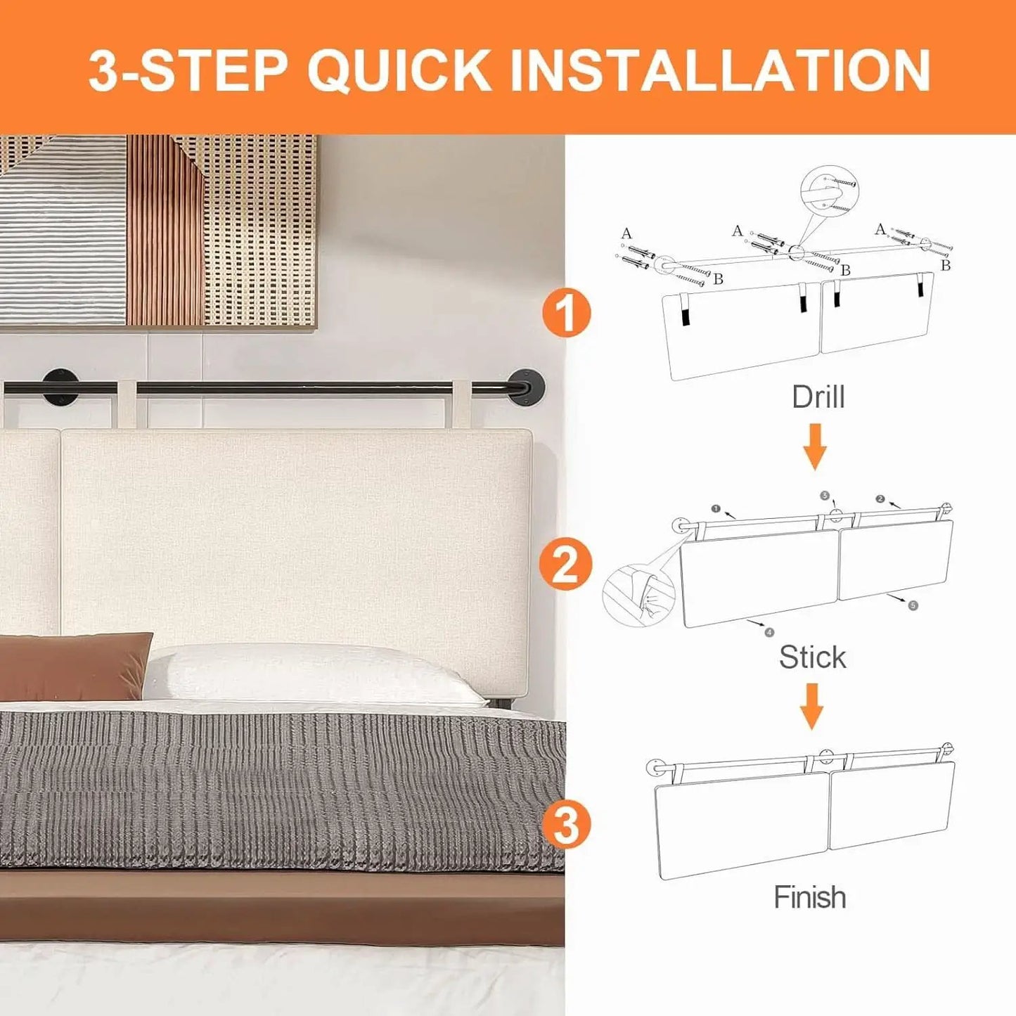 Linen Upholstered King Headboard Wall Mounted Bedroom Decor from PriceLows™