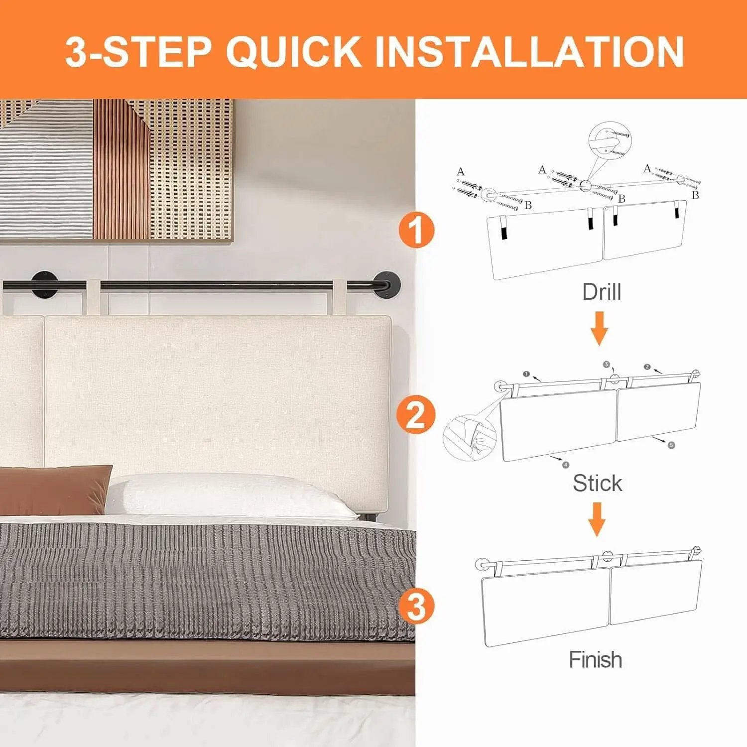 Linen Upholstered King Headboard Wall Mounted Bedroom Decor from PriceLows™