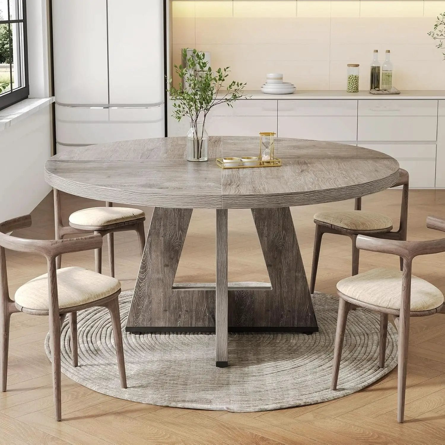 Round 47 Inch Dining Table For 4 To 6 With Grey Pedestal from PriceLows™