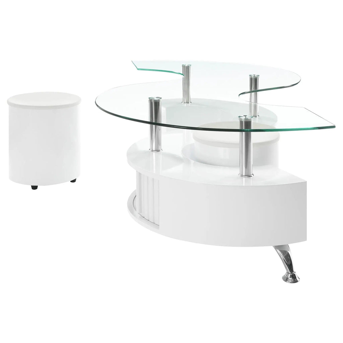 Buckley 3-piece Coffee Table and Stools Set White High Gloss | 3-Piece Set | Engineered Wood & Faux Leather | Living Room